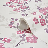 Colours Clara Soft plum Floral Mica effect Smooth Wallpaper