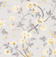 Colours Dorthea Grey & yellow Mica effect Floral Smooth Wallpaper