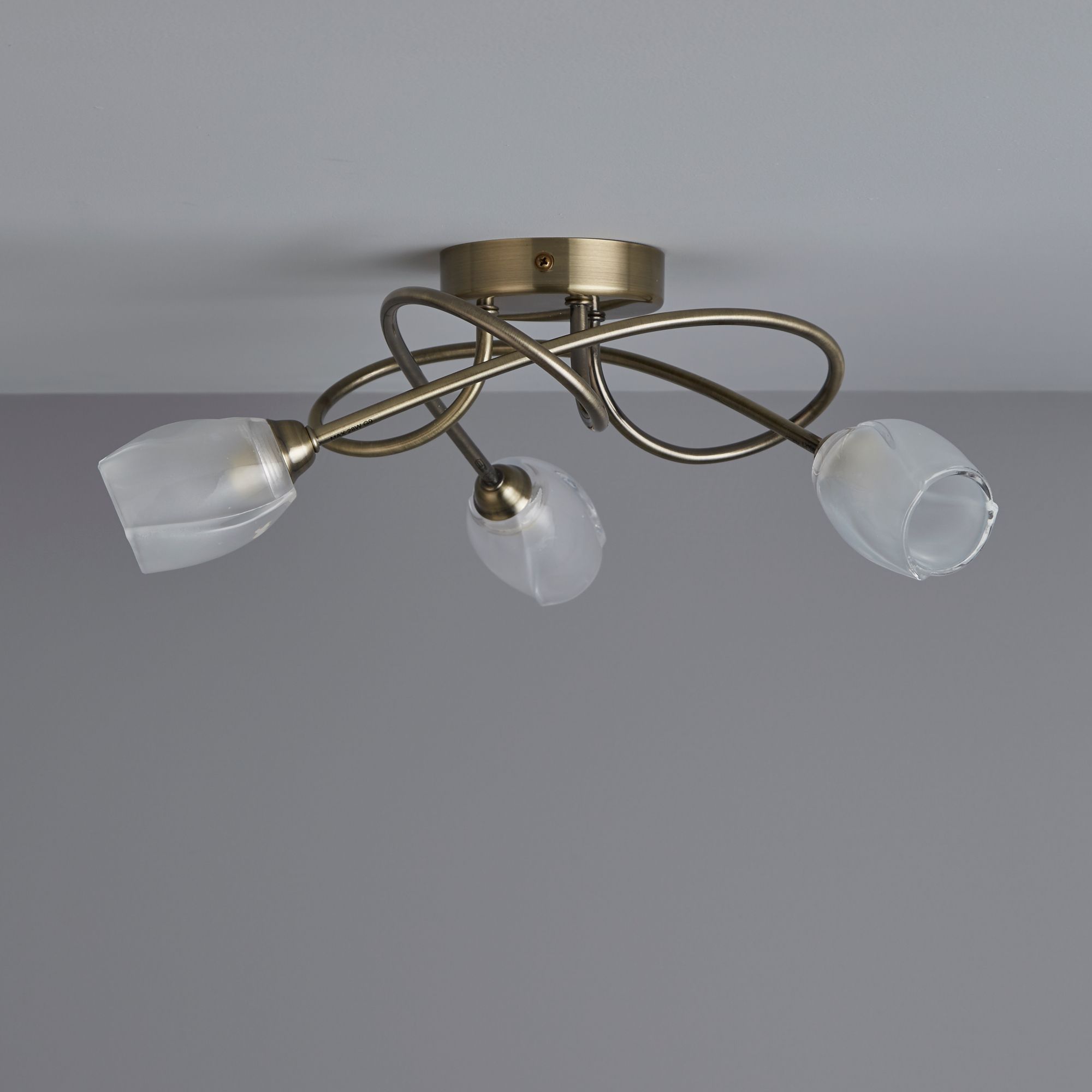 Colours Egeria Brushed Glass metal Antique brass effect 3 Lamp Ceiling light