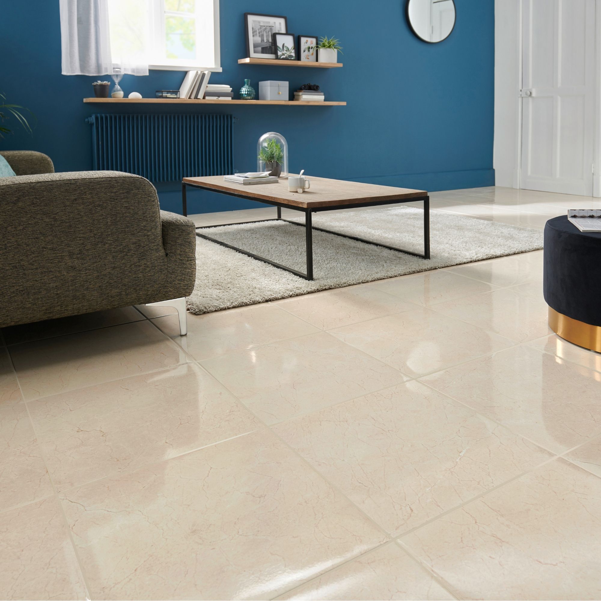 Colours Elegance Beige Gloss Marble effect Ceramic Floor Tile Sample