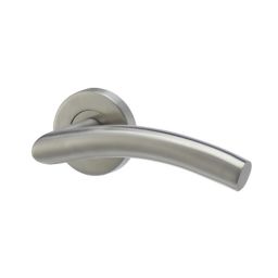 Colours Lagow Satin Nickel effect Stainless steel Curved Latch Push-on rose Door handle (L)132mm, Pair