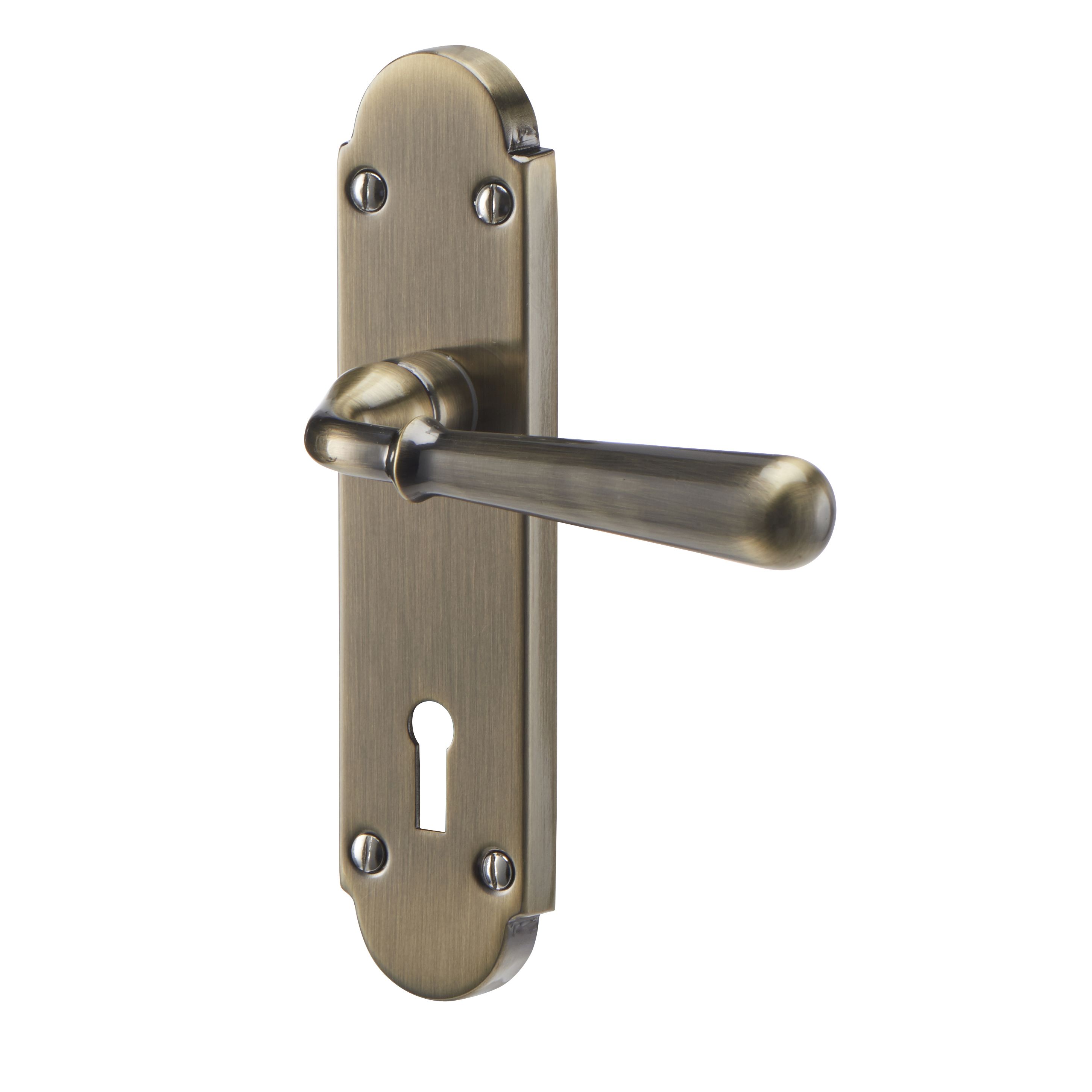 Colours Leba Antique brass effect Steel Straight Lock Door handle (L