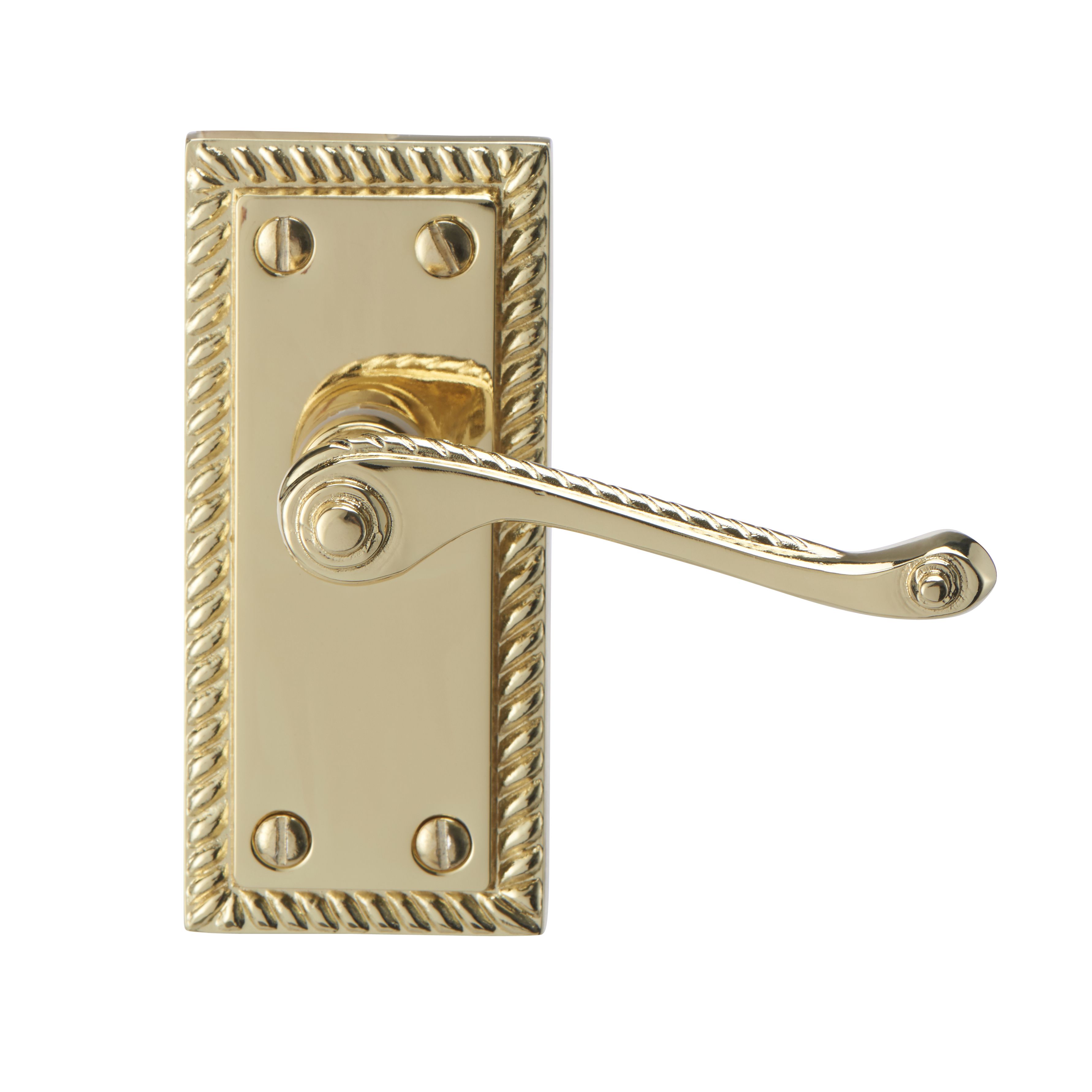 Colours Louga Polished Brass effect Zamak Scroll Latch Door handle (L)92mm, Pack of 3