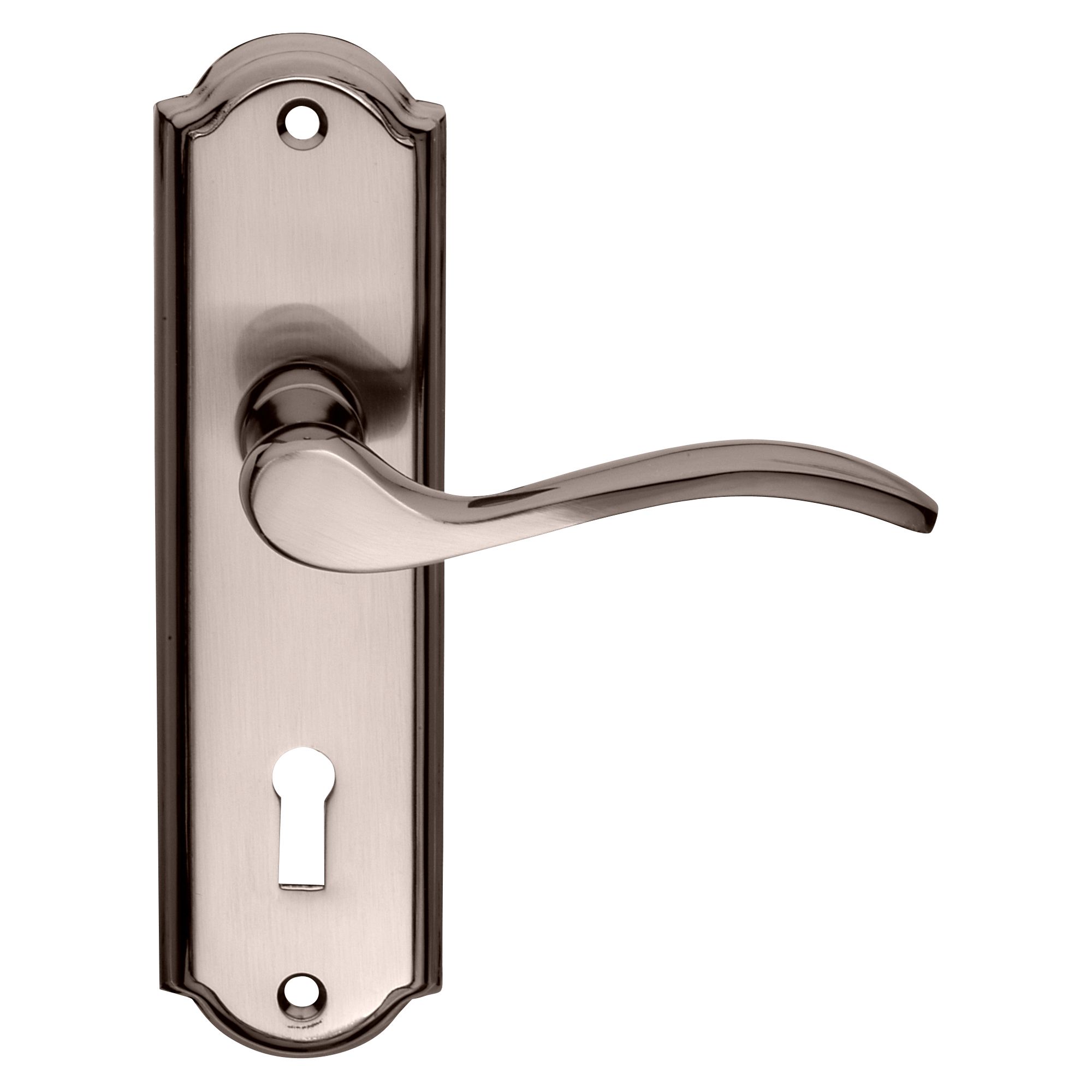 Colours Lutol Satin Black Iridium effect Brass Scroll Lock Door handle