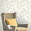 Colours Nadia Soft lemon Birds & foliage Mica effect Smooth Wallpaper