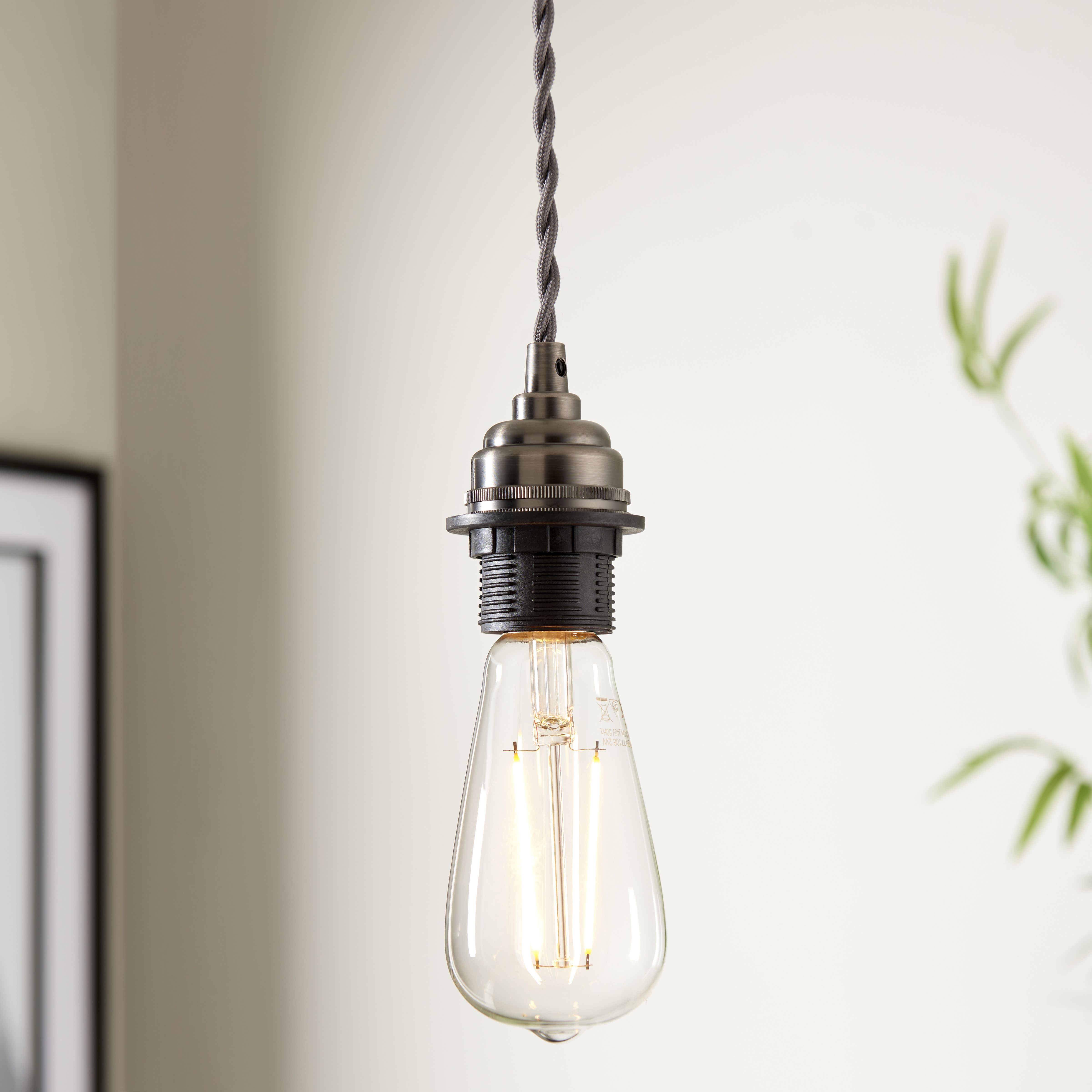 Colours Pewter effect E27 Cable light set (L)1500mm