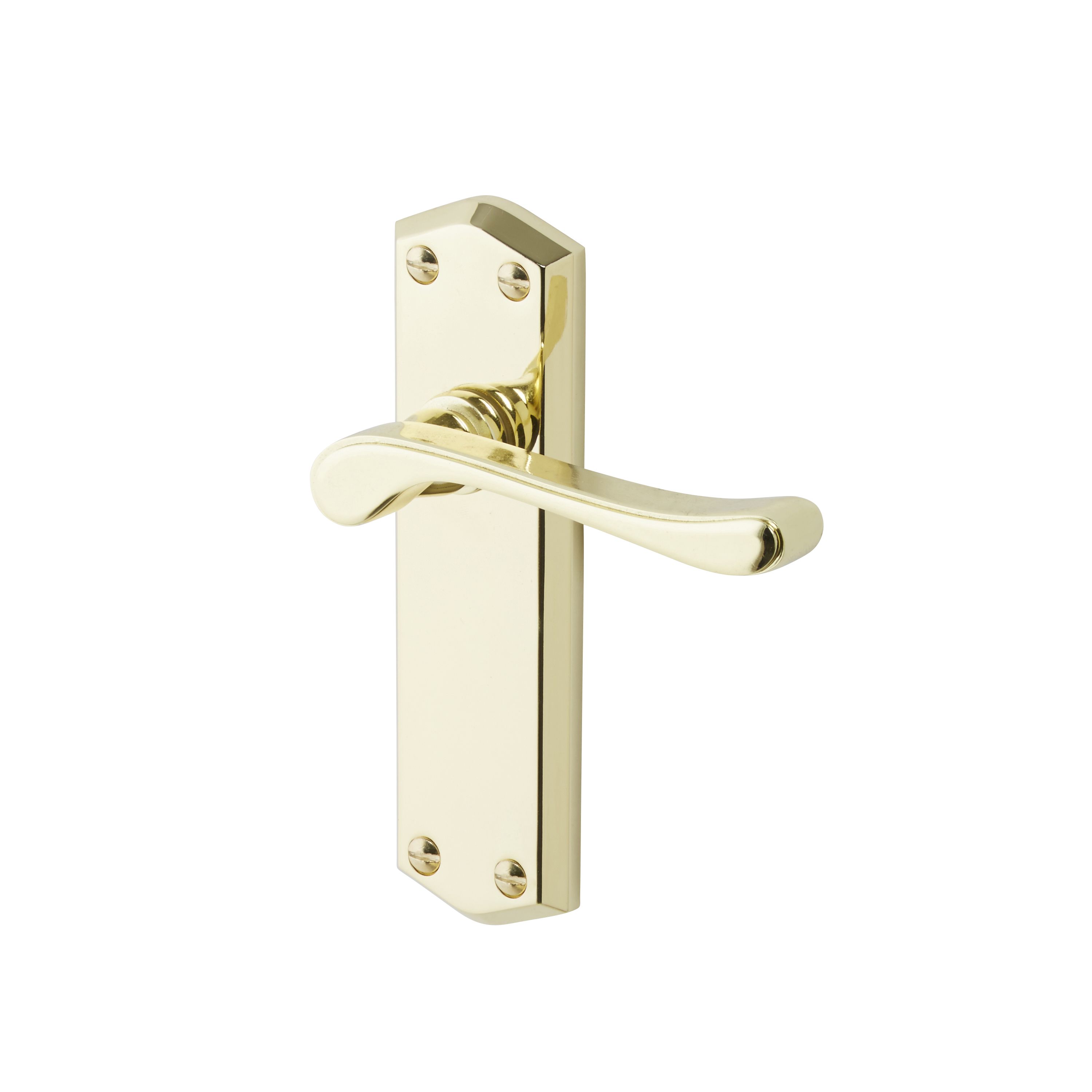 Colours Sheya Polished Brass effect Aluminium Scroll Latch Door handle (L)111mm, Pair