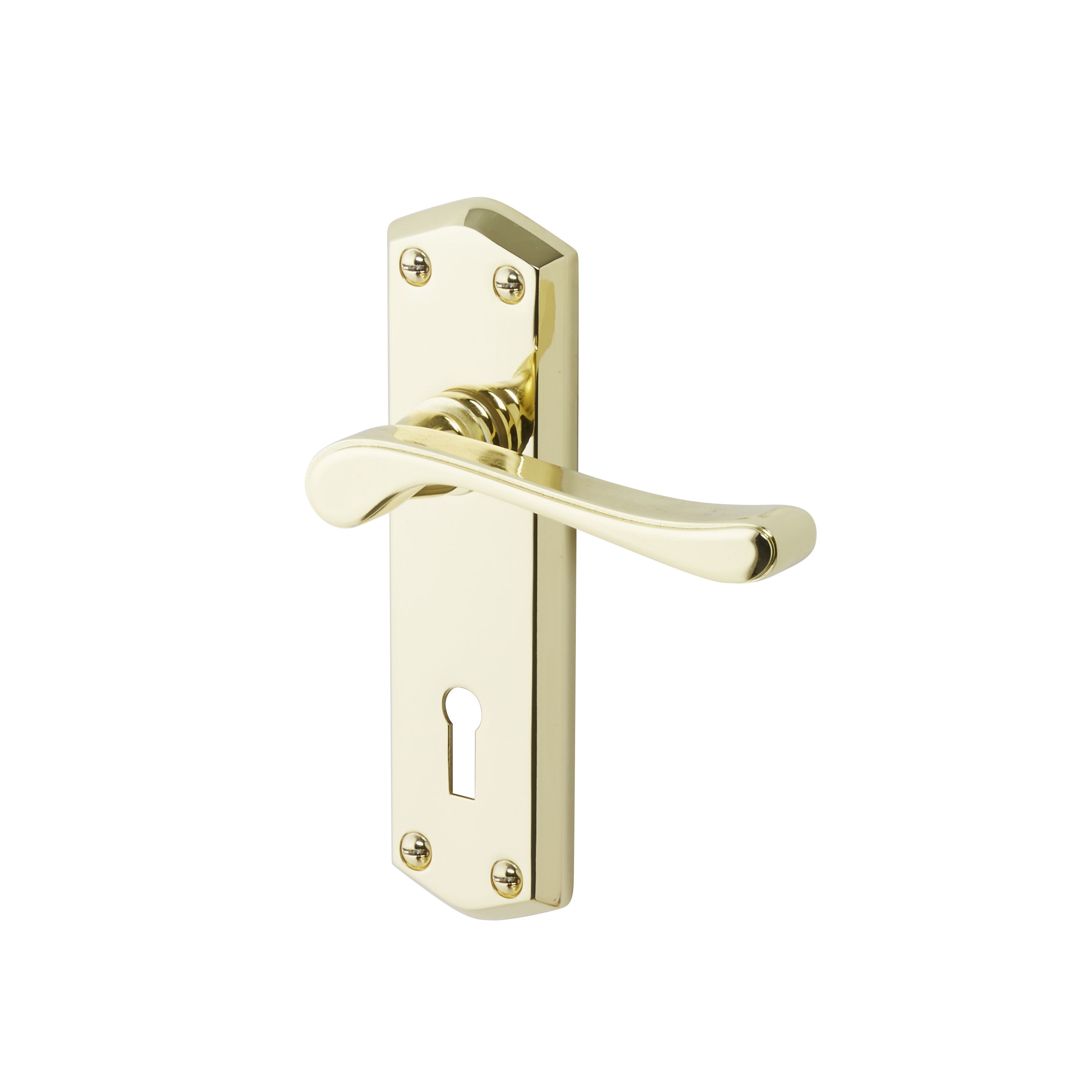 Colours Sheya Polished Brass effect Aluminium Scroll Lock Door handle (L)111mm, Pair