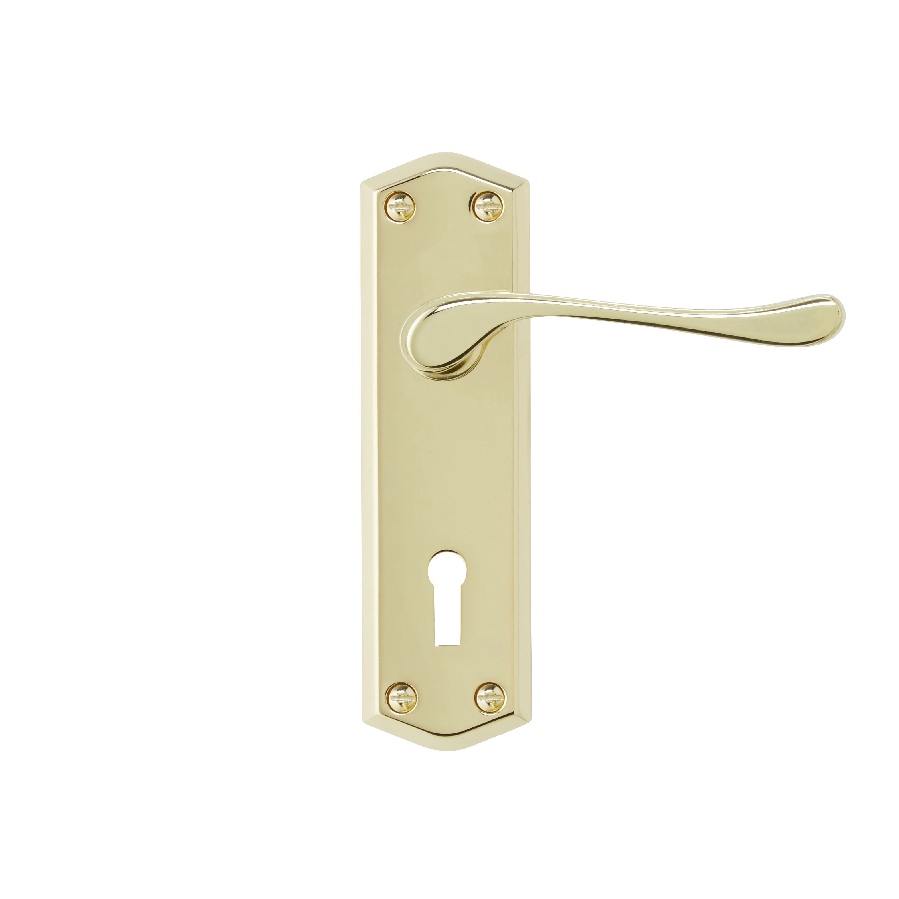 Colours Sheya Polished Brass effect Aluminium Scroll Lock Door handle (L)111mm, Pair