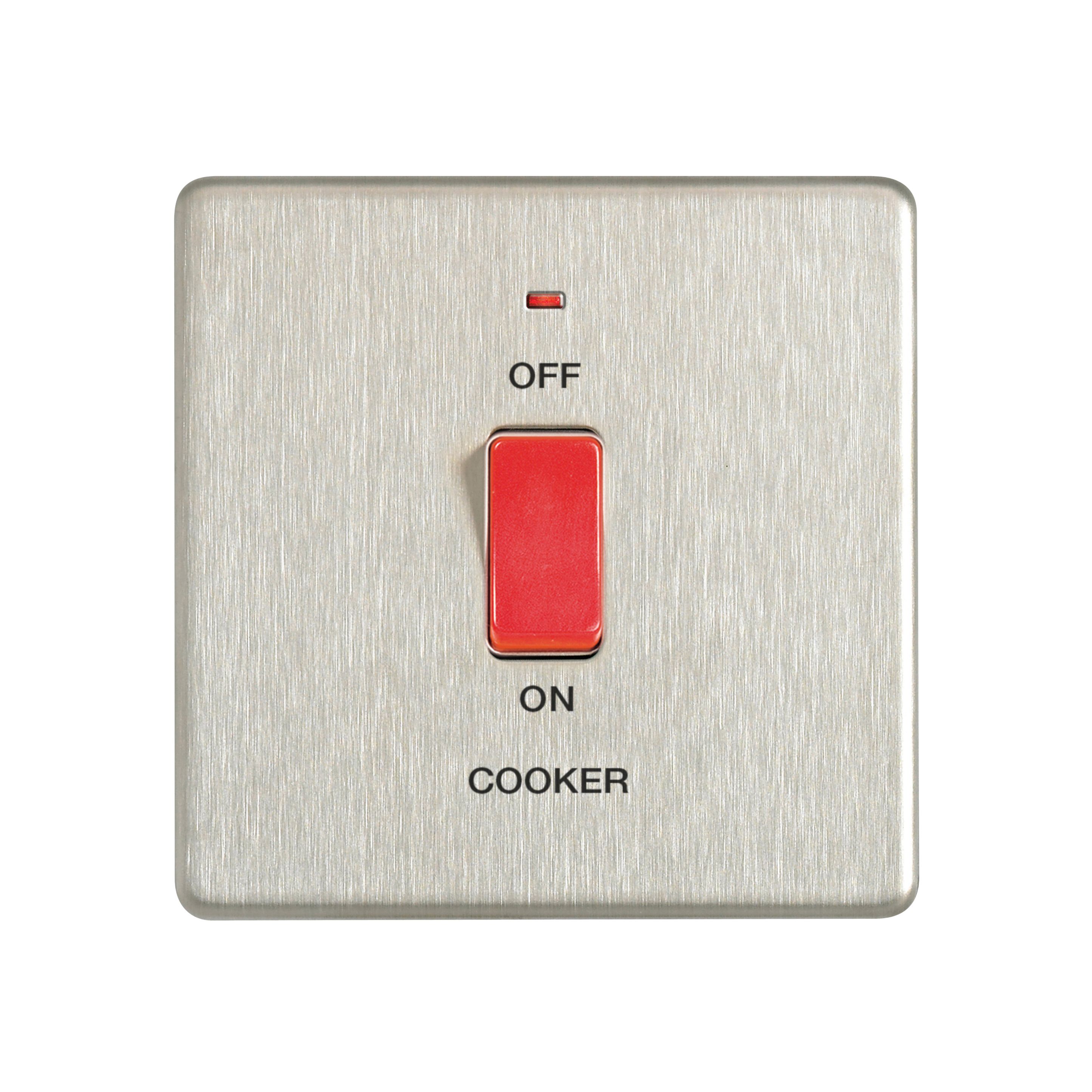 Colours Steel 45A 1 gang Flat Cooker Screwless Switch | Tradepoint