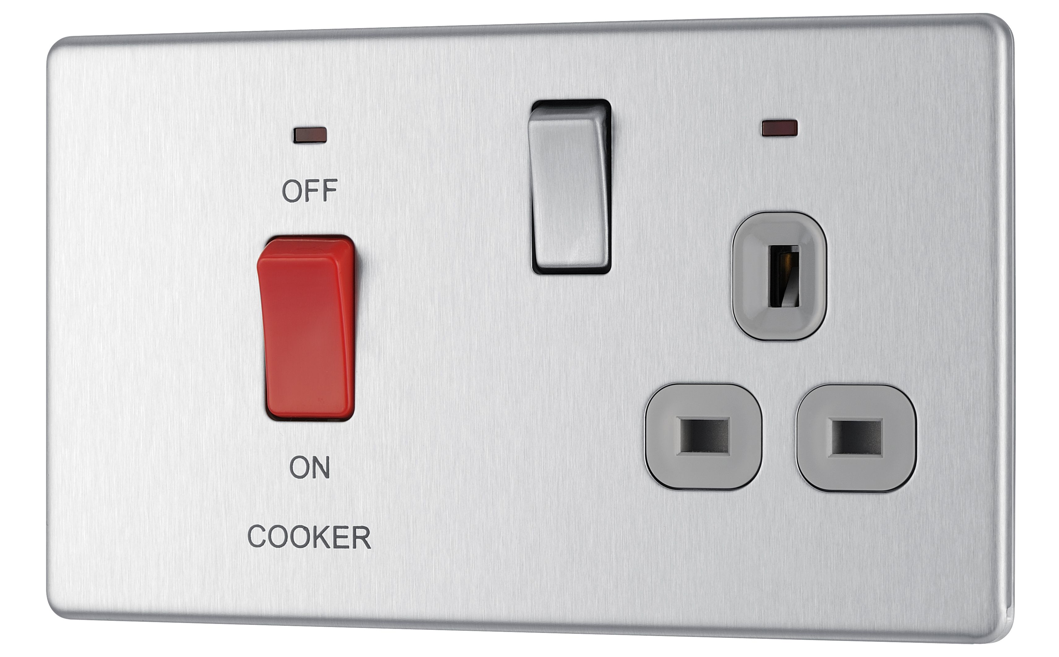 Colours Steel 45A 2 gang Flat Cooker Screwless Switch
