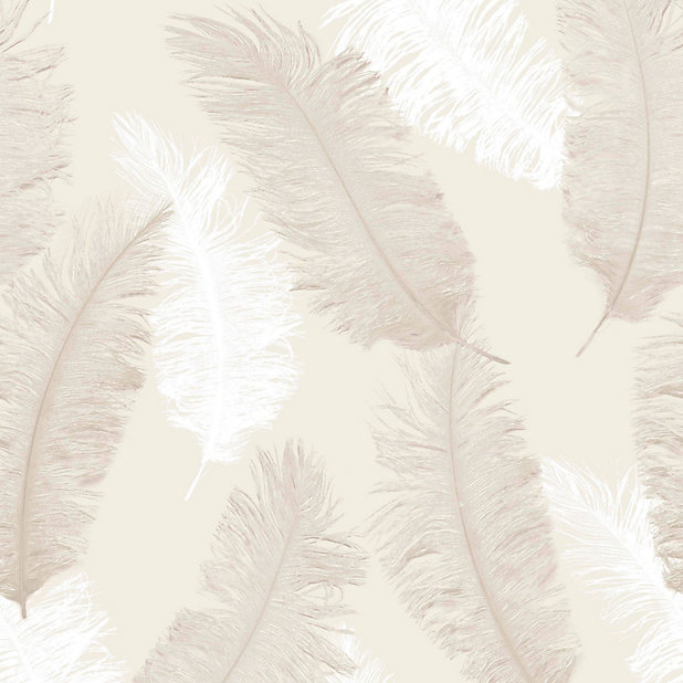 Colours Umali Brown & taupe Feather Glitter effect Embossed Wallpaper |  Tradepoint