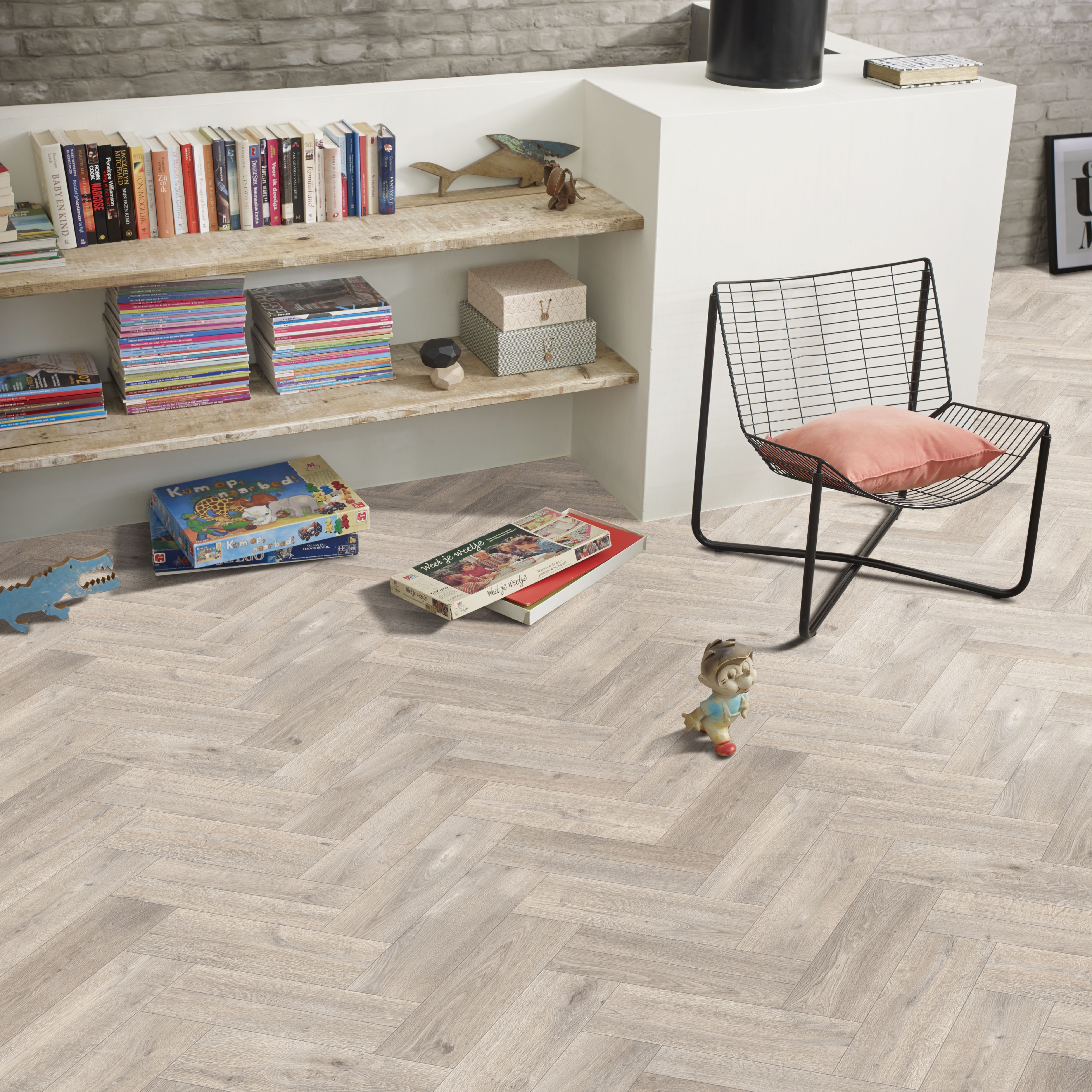 Colours Vinyl rolls Natural Herringbone Wood effect Vinyl Flooring, 6m²