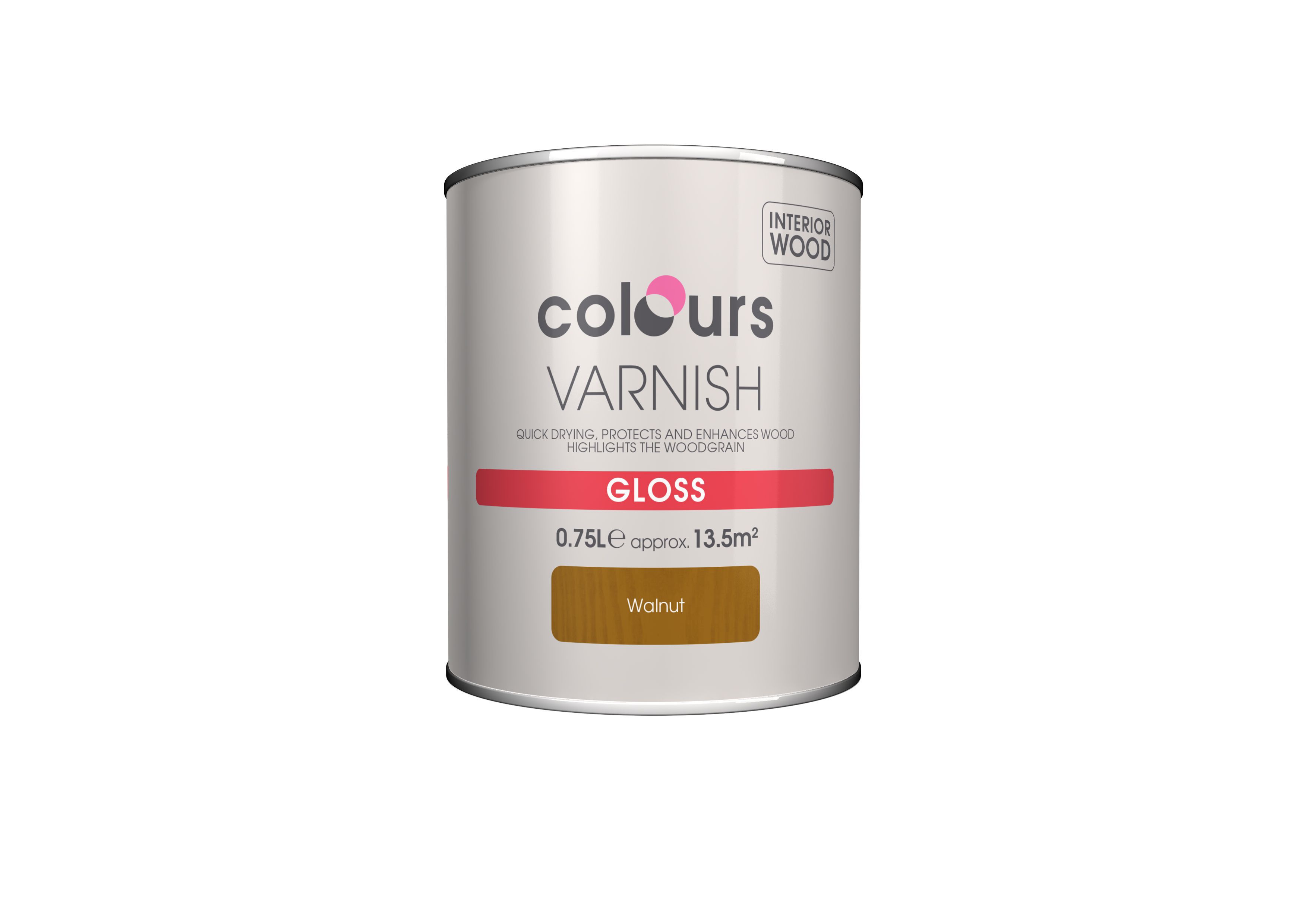 Colours Walnut Gloss Wood varnish, 0.75L