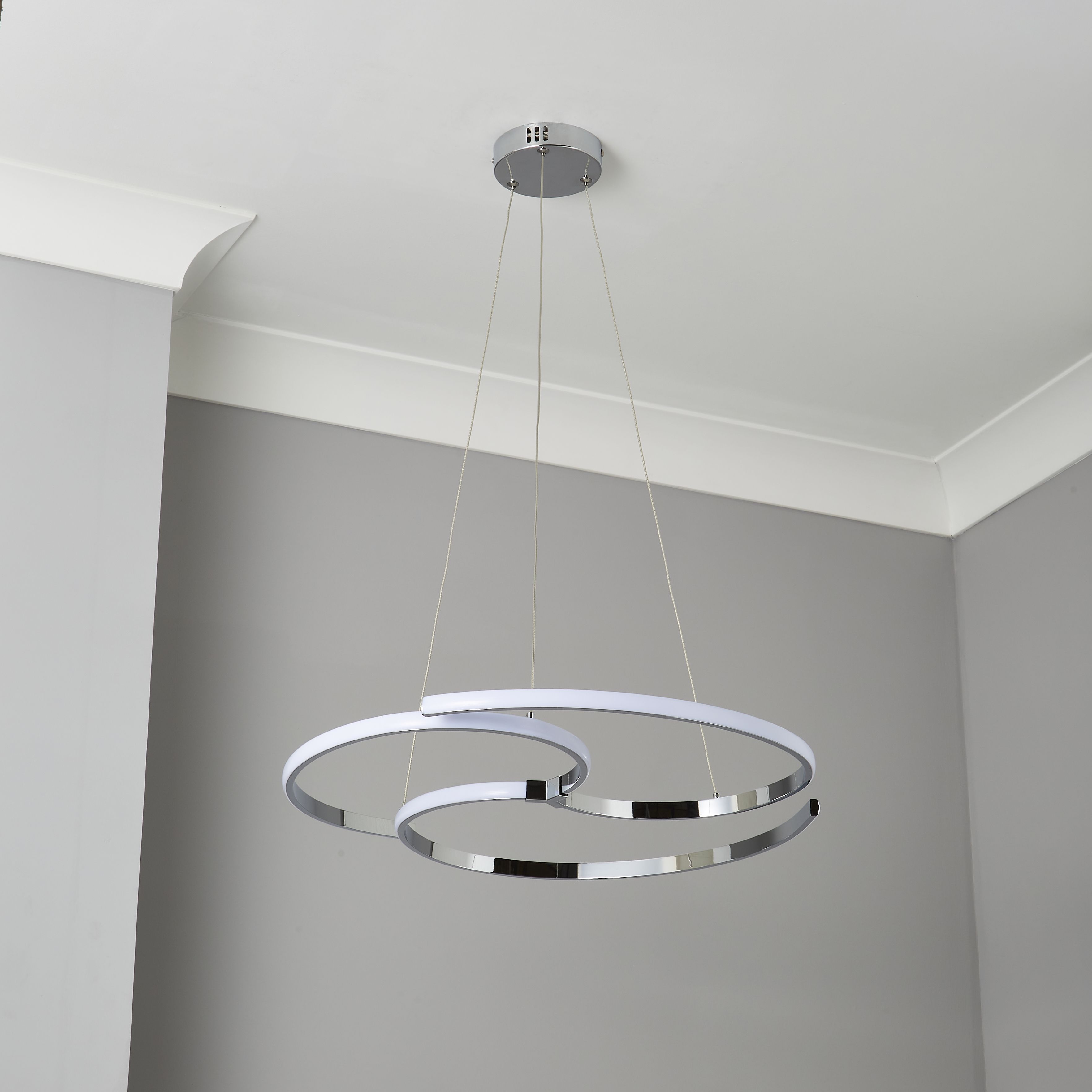 Connect Spiral Chrome effect Pendant ceiling light, (Dia)420mm