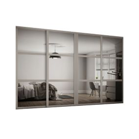 Contemporary Shaker Mirrored Matt stone grey 4 door Sliding Door kit (H)2260mm (W)2898mm