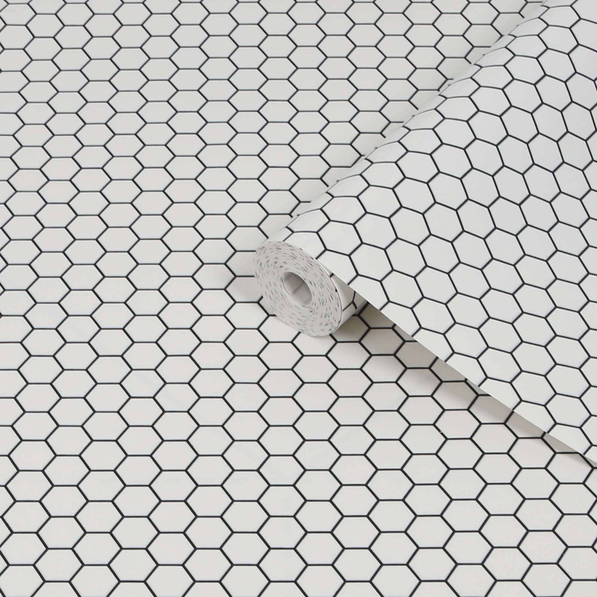 Contour Black & white Tile effect Hexagon lattice Textured Wallpaper