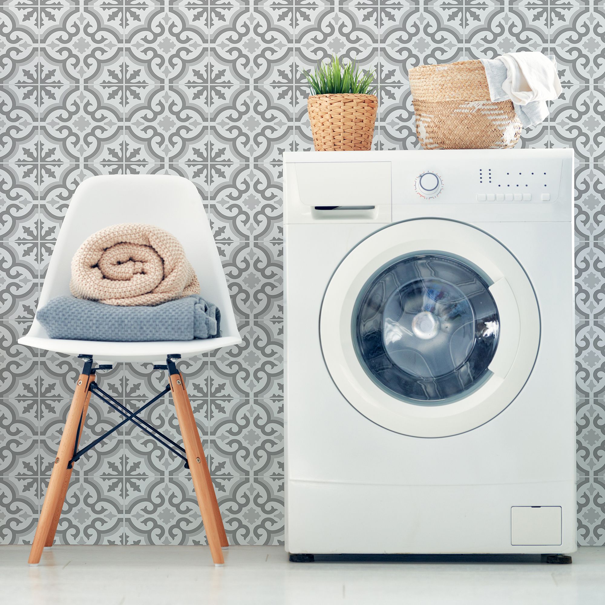 Contour Grecian Grey Tile effect Textured Wallpaper