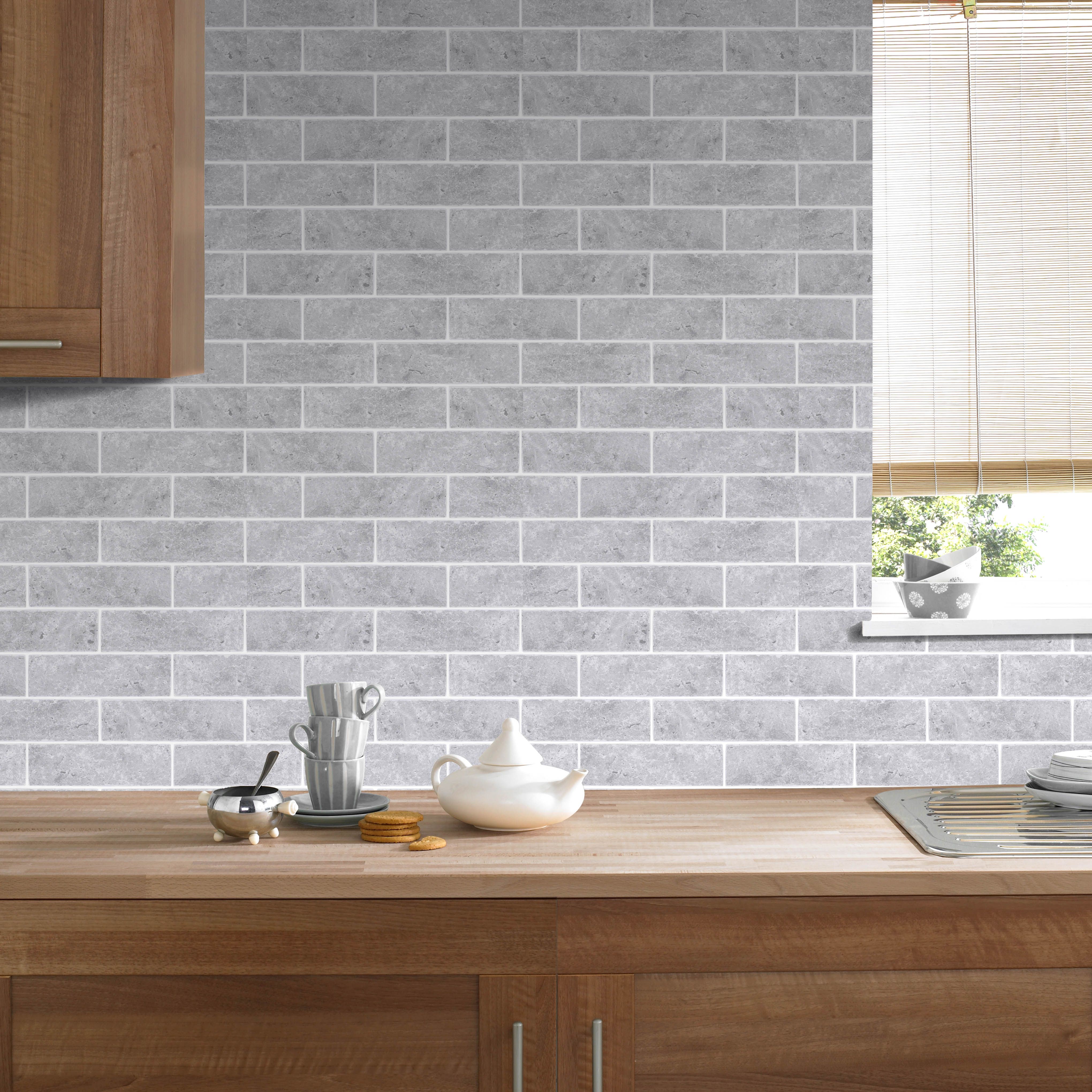 Contour Grey Brick effect Blown Wallpaper Sample