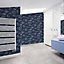 Contour Into the deep Navy & white Oceanic Textured Wallpaper