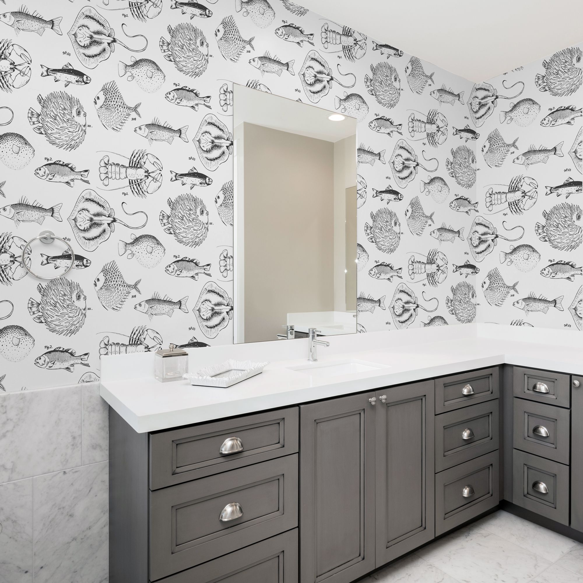 Contour White Monochrome effect Ocean life Smooth Wallpaper Sample