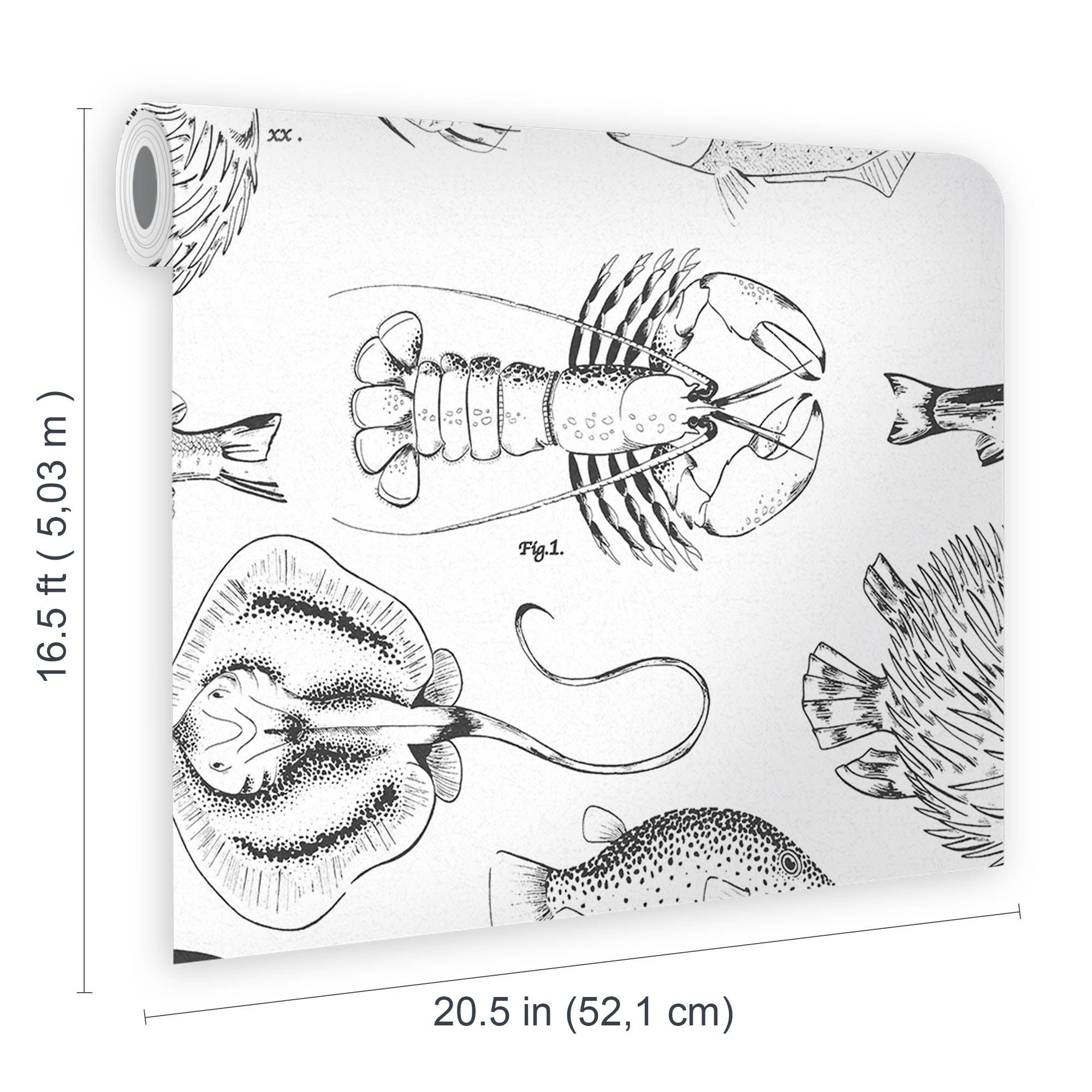 Contour White Monochrome effect Ocean life Smooth Wallpaper Sample