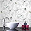 Contour White Silver effect Nature trail Textured Wallpaper Sample