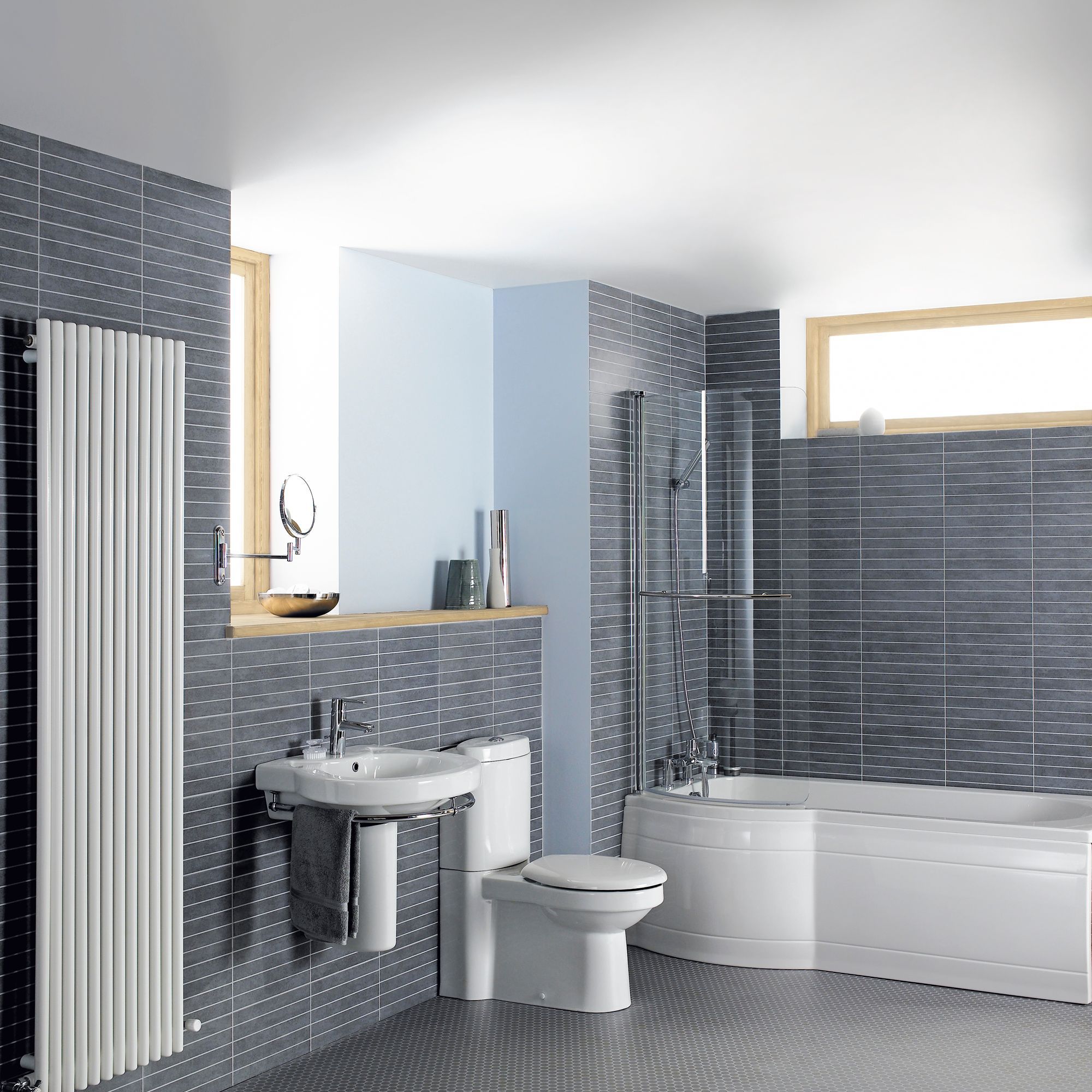 Cooke & Lewis Adelphi Curved Silver effect frame Bath screen (H)1500mm
