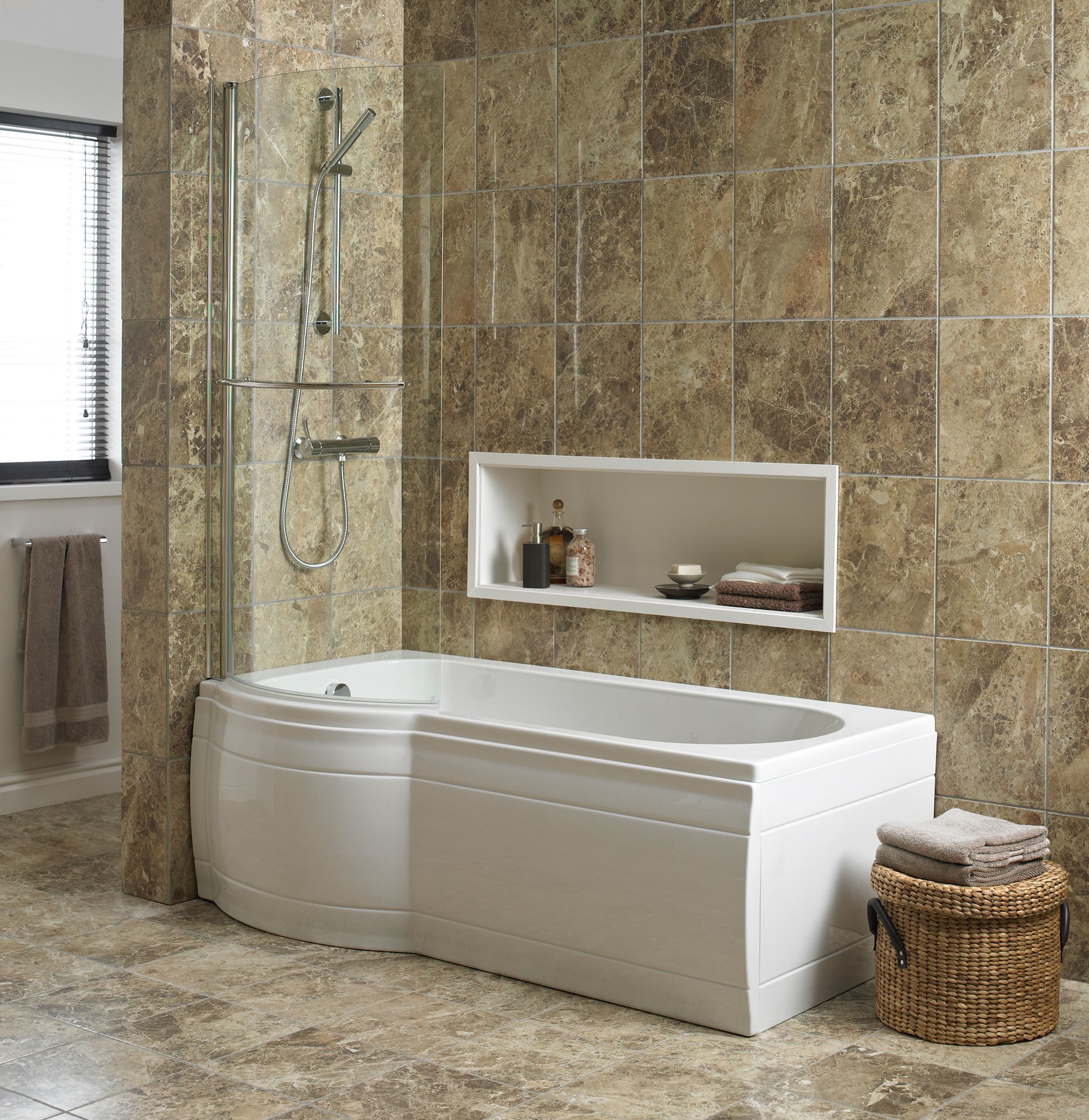 Cooke & Lewis Adelphi Curved Silver effect frame Bath screen (H)1500mm