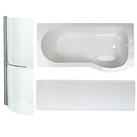 Cooke & Lewis Adelphi P-shaped Shower Bath, panel & screen set, (L)1675mm (W)850mm
