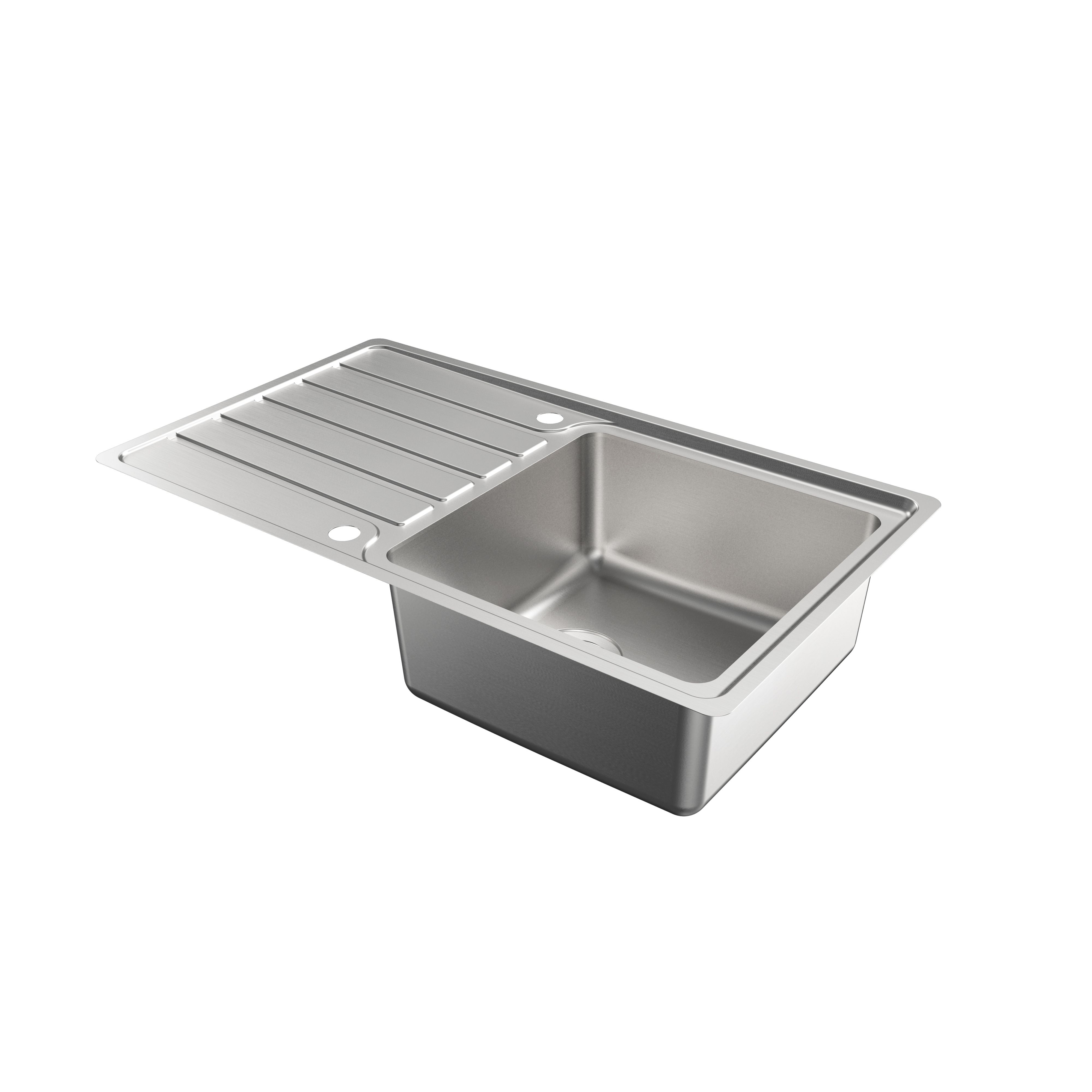 Cooke & Lewis Apollonia Brushed Silver Stainless steel 1 Bowl Sink & drainer 500mm x 864mm