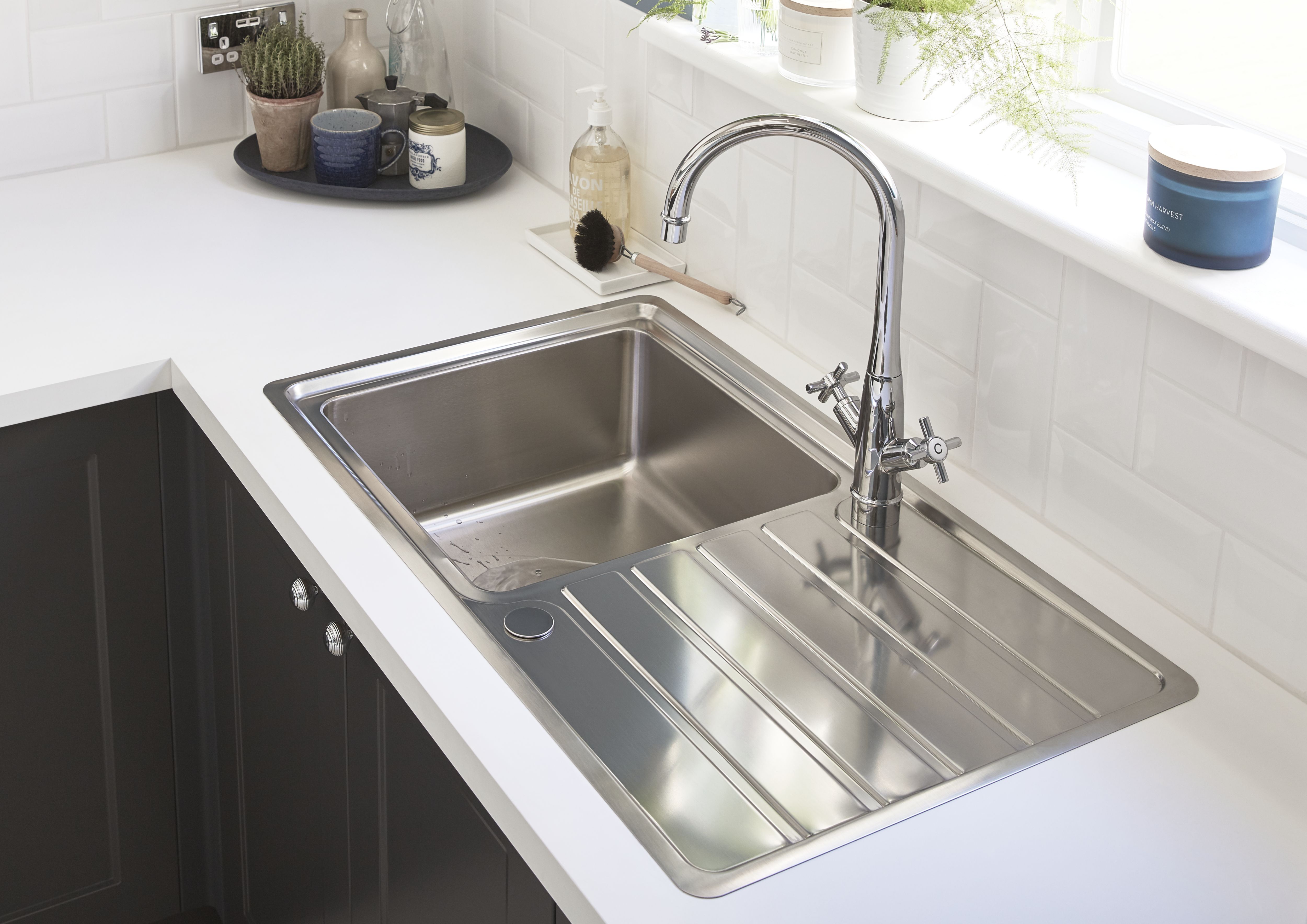 Cooke Lewis Apollonia Grey Stainless steel 1 Bowl Sink drainer 500mm x 860mm