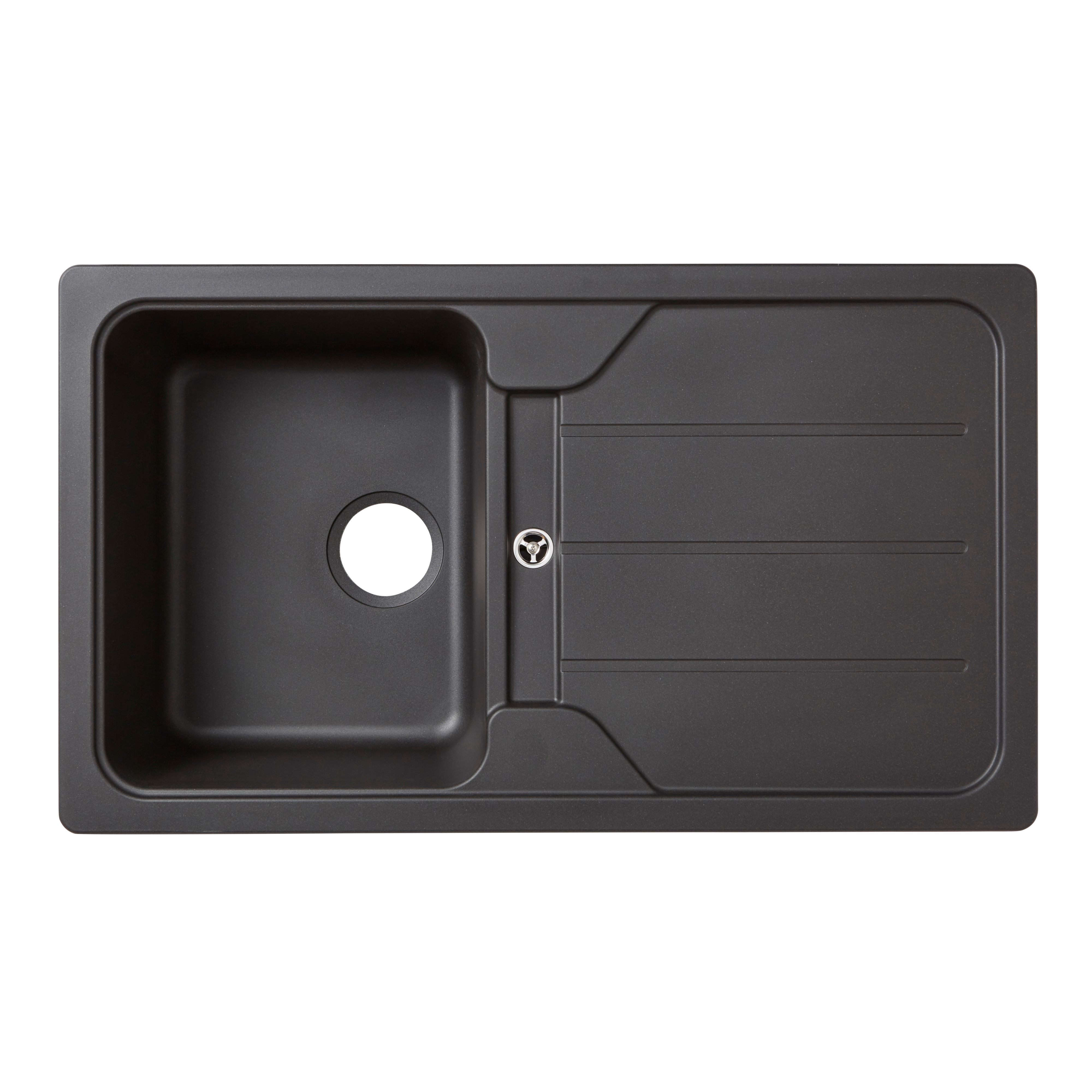 Cooke & Lewis Arber Black Composite quartz 1 Bowl Sink & drainer 500mm x 860mm