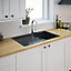 Cooke & Lewis Arber Black Composite quartz 1 Bowl Sink & drainer 500mm x 860mm