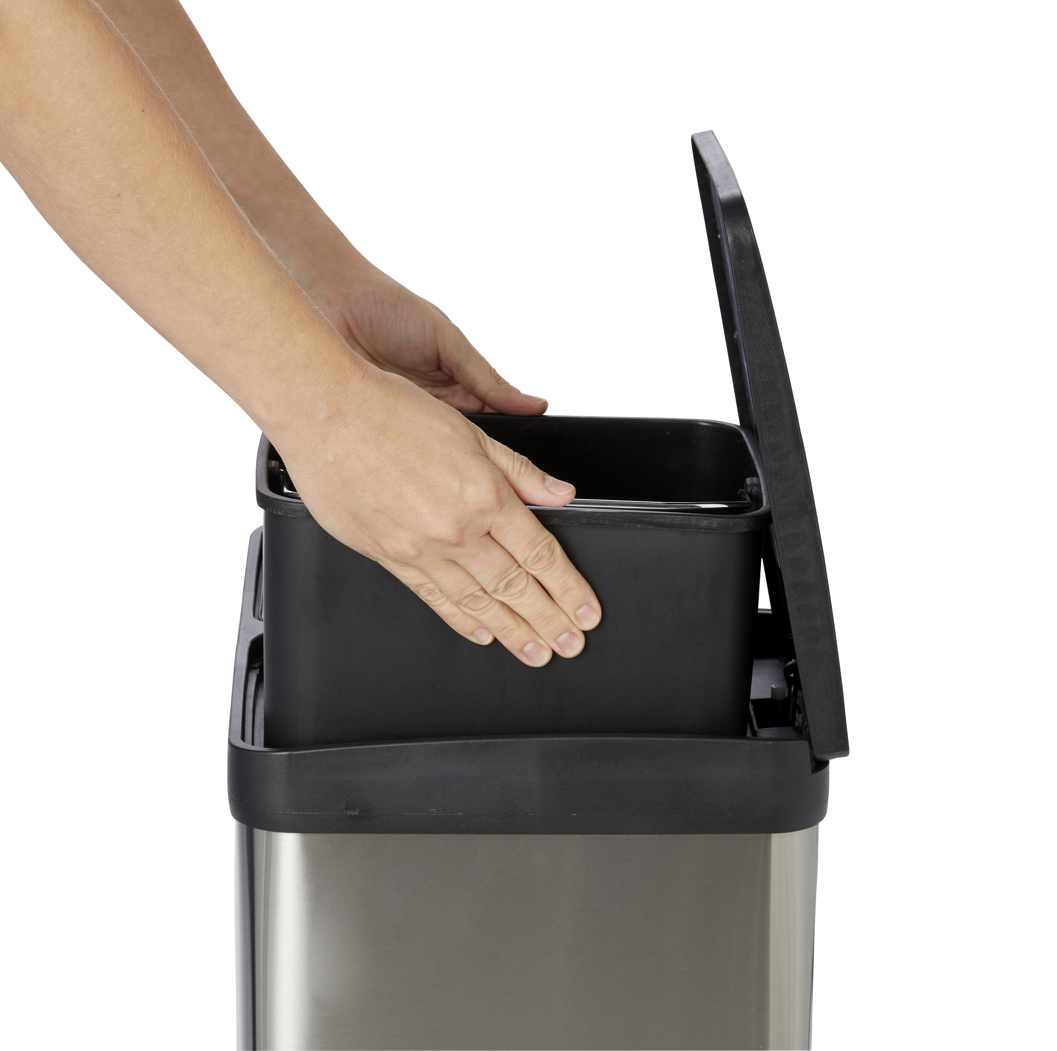 Cooke & Lewis Beclan Stainless steel effect Metal Two part Bin - 40L