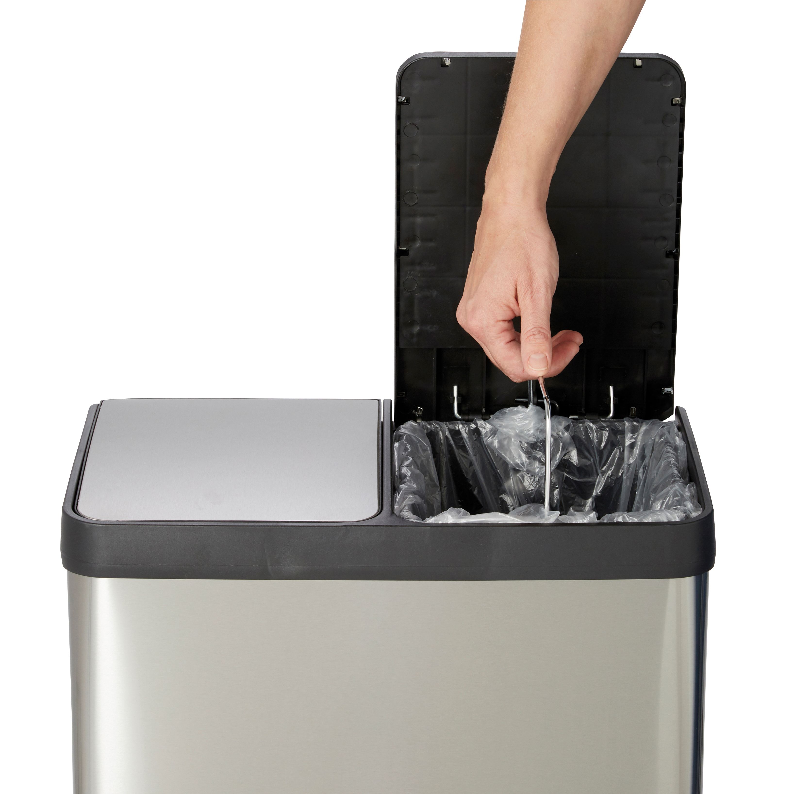 Cooke & Lewis Beclan Stainless steel effect Metal Two part Bin - 40L