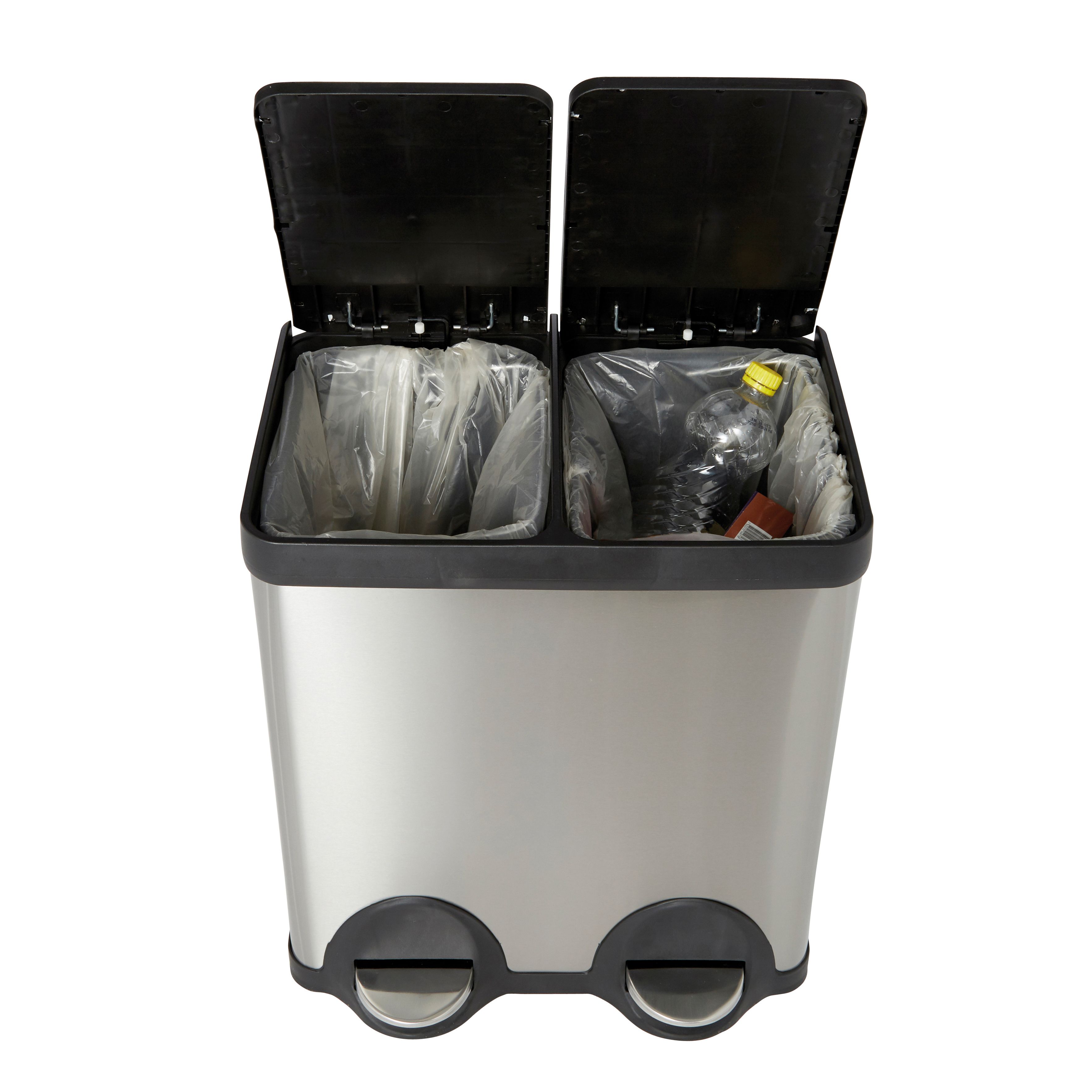 Cooke & Lewis Beclan Stainless steel effect Metal Two part Bin - 40L