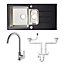 Cooke & Lewis Black Stainless steel & toughened glass 1.5 Bowl Sink, tap & waste kit