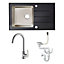 Cooke & Lewis Black Stainless steel & toughened glass 1 Bowl Sink, tap & waste kit