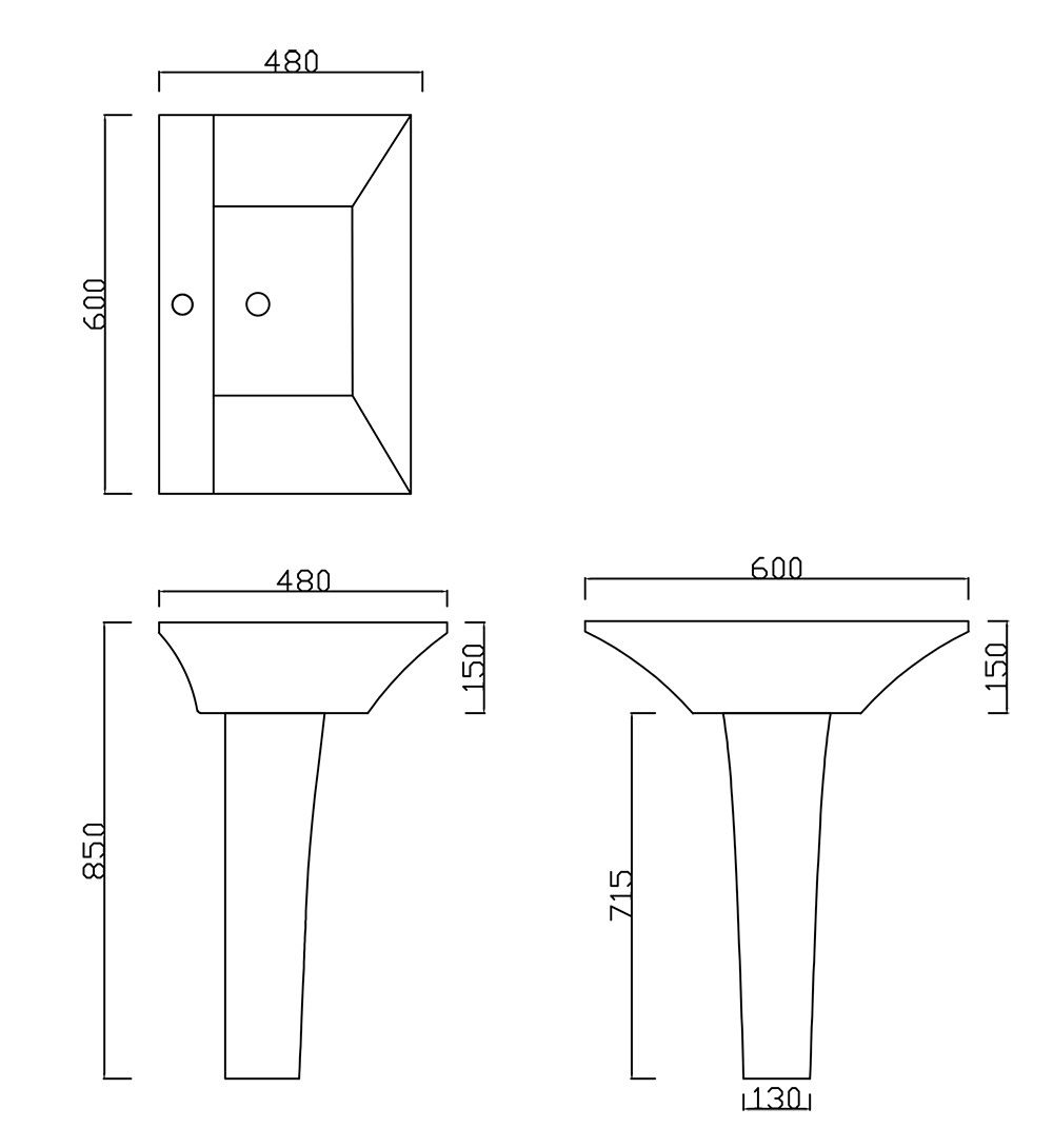 Cooke & Lewis Carapelle White Rectangular Full pedestal Basin (H)85cm (W)60cm