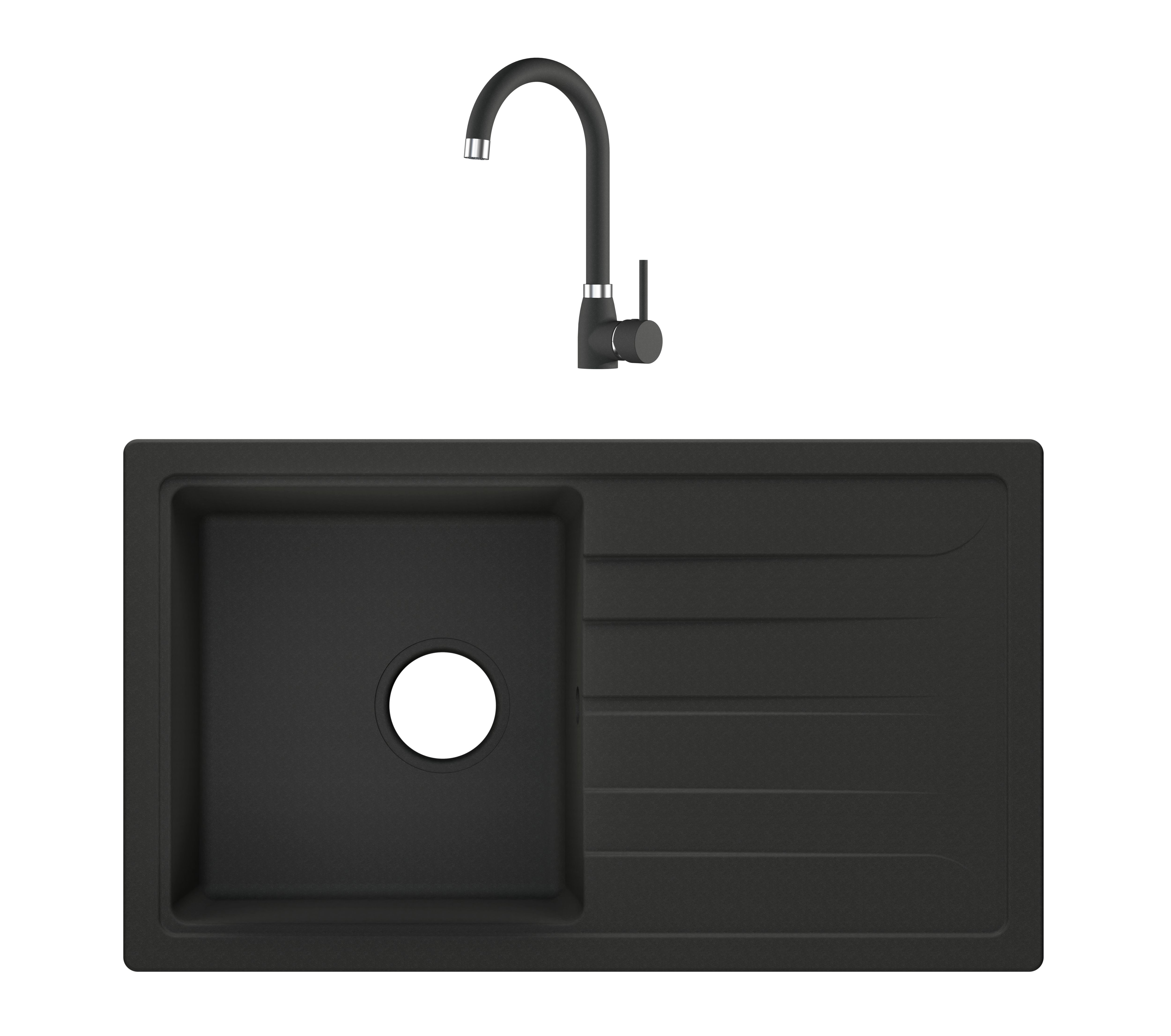Cooke & Lewis Carvi Black Composite quartz 1 Bowl Kitchen sink & tap set