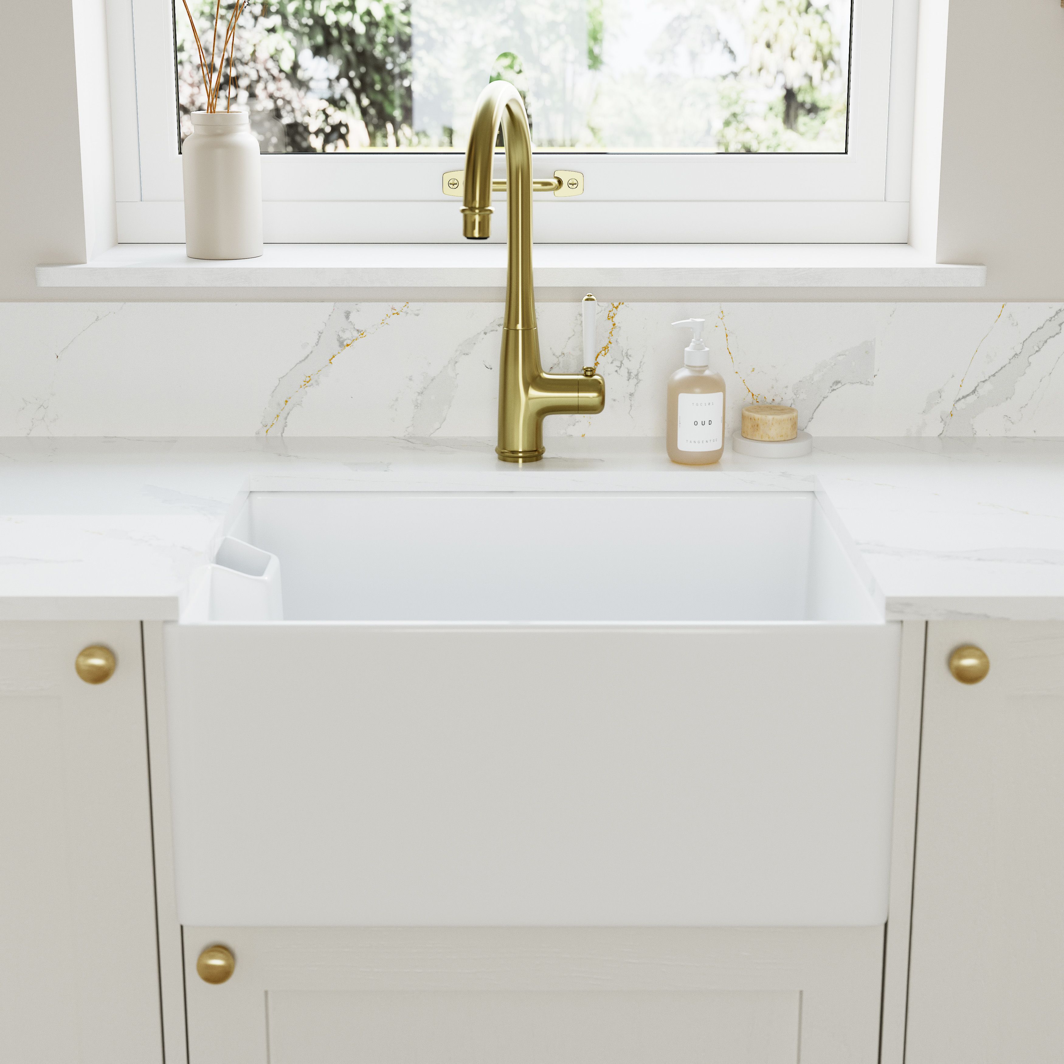 Cooke & Lewis Chadwick White Ceramic 1 Bowl Sink 455mm x 595mm