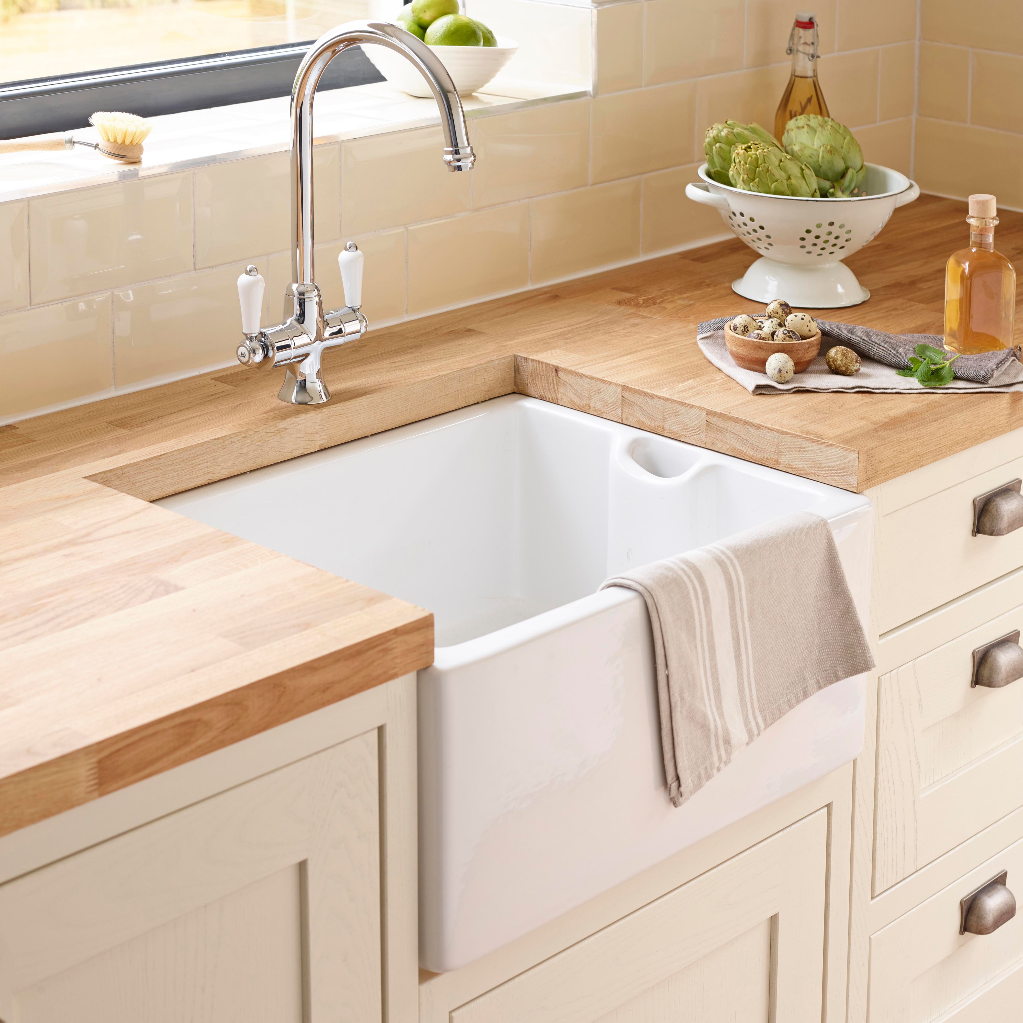 Cooke & Lewis Chadwick White Ceramic 1 Bowl Sink 455mm x 595mm