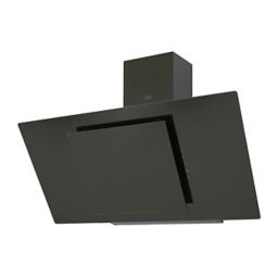 Cooke & Lewis CLAGB90 Black Glass & stainless steel Angled Cooker hood, (W)90cm