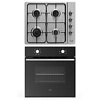 Cooke & Lewis CLOPGH65 Built-in Single Electric fan oven & gas hob pack - Black