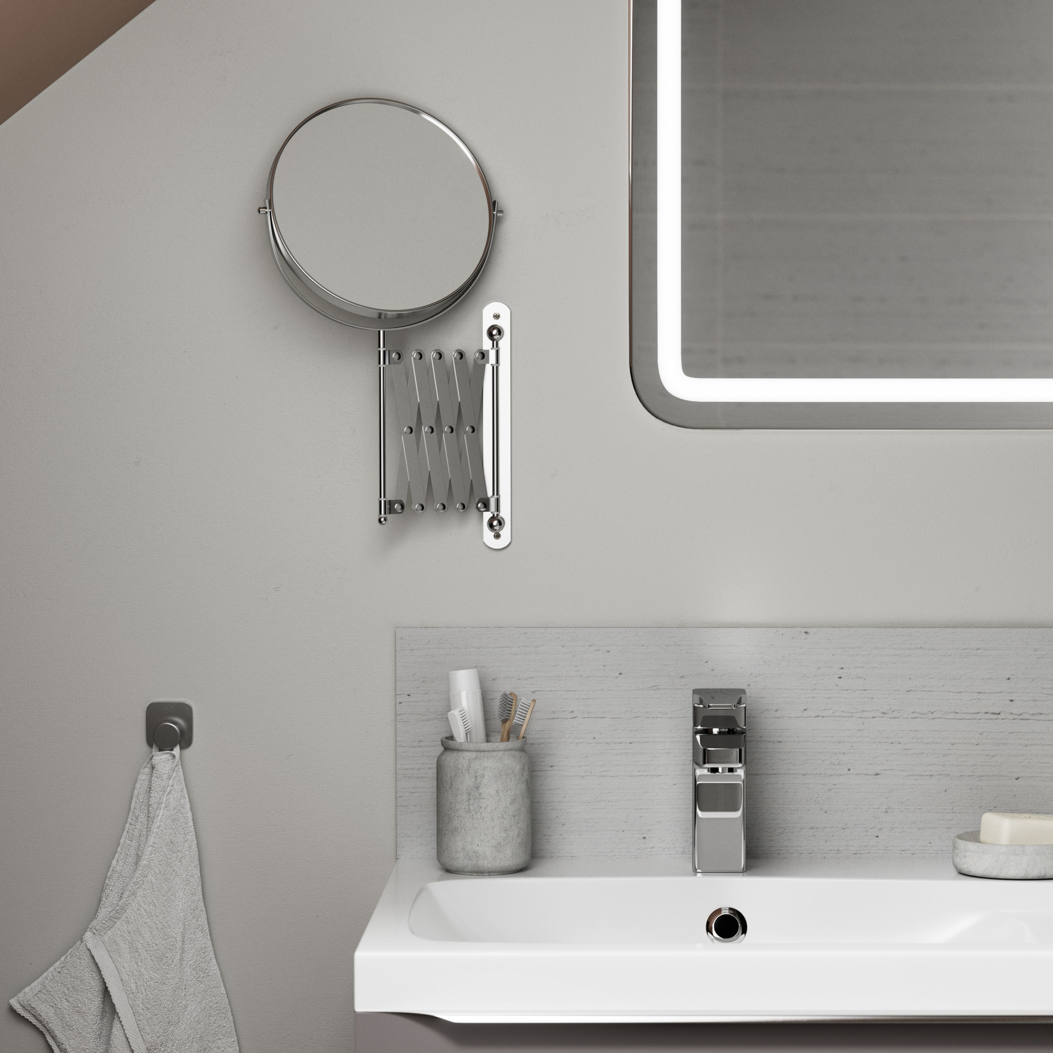 Cooke & Lewis Greenhill Chromée Round Wall-mounted Bathroom Mirror (H)40.5cm (W)22.5cm