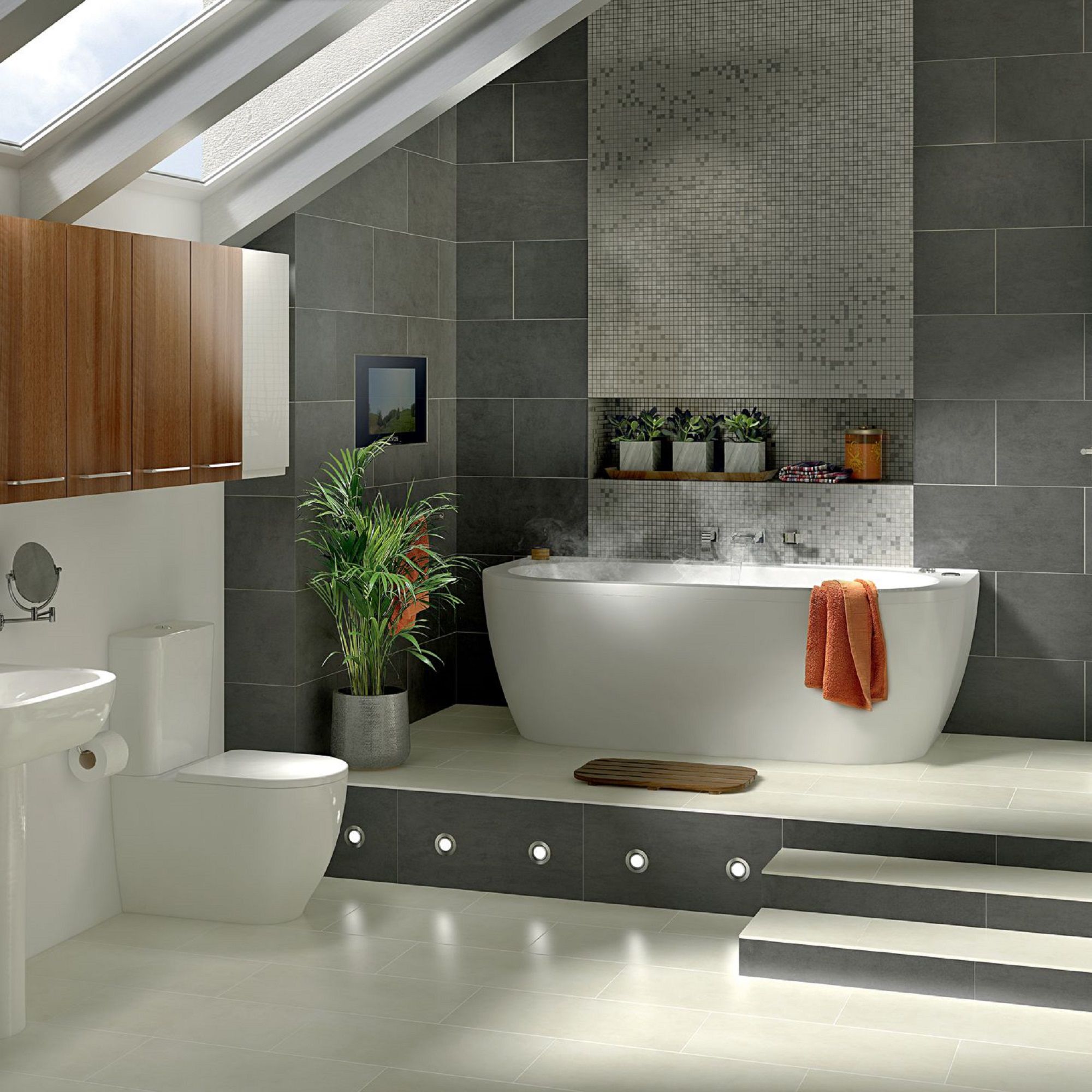 Cooke & Lewis Helena Acrylic Oval 12 Curved Bath, panel & air spa set, (L)1700mm (W)800mm