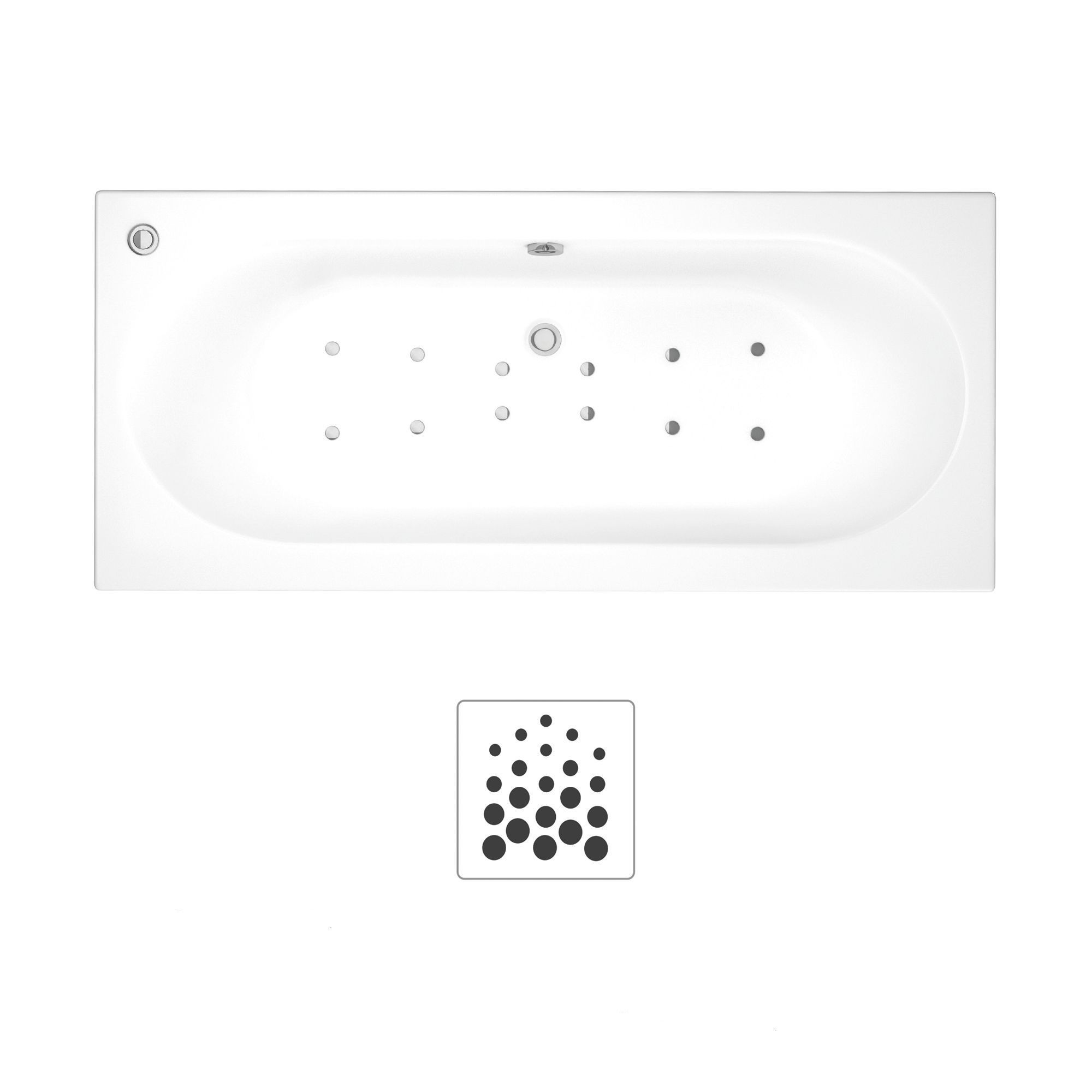 Cooke & Lewis Helena Acrylic Oval 12 Curved Bath, panel & air spa set, (L)1700mm (W)800mm
