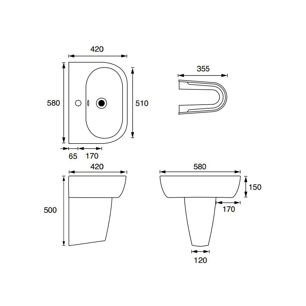 Cooke & Lewis Helena White Oval Semi-pedestal Basin (H)50cm (W)58cm
