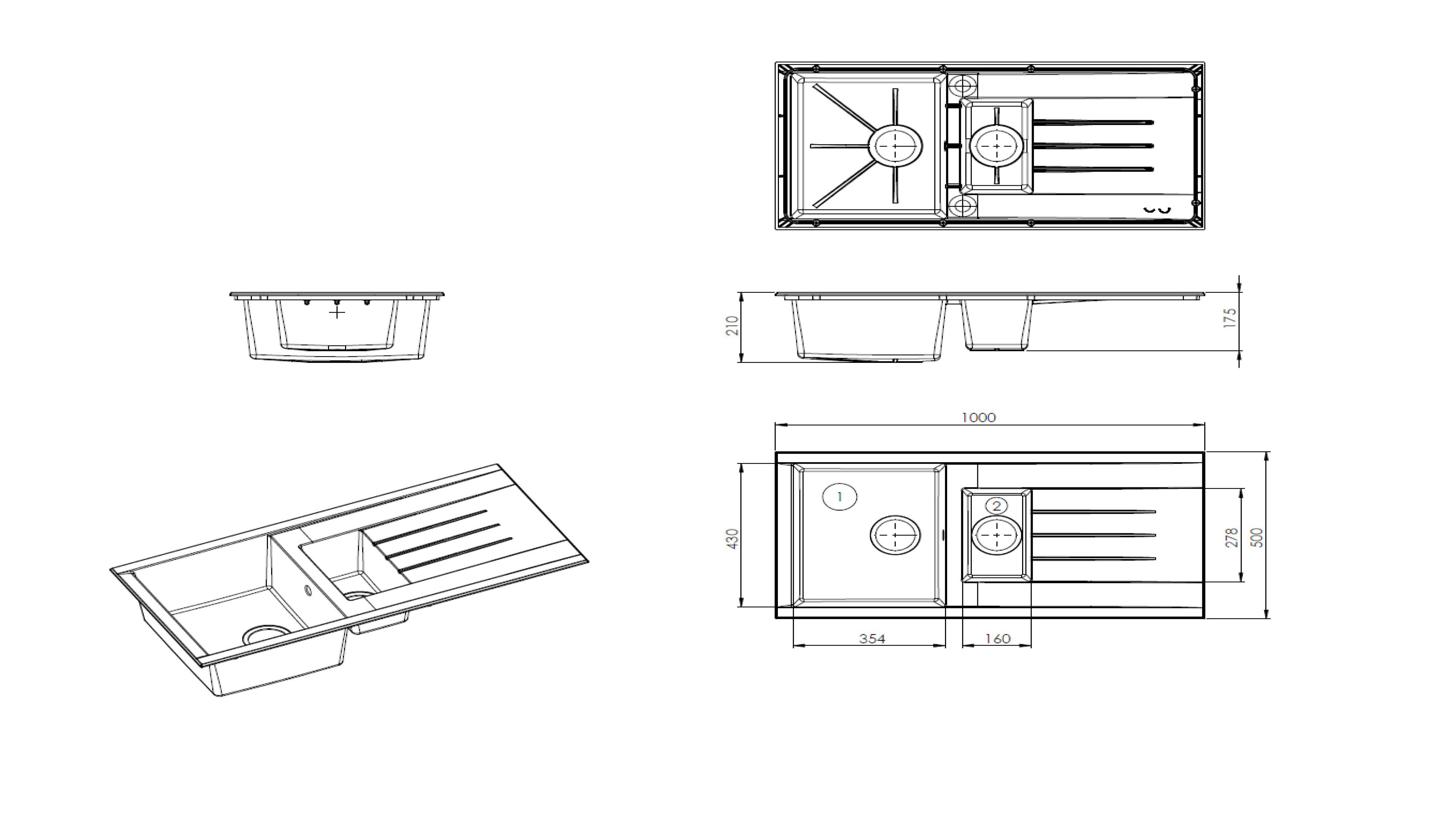 Cooke & Lewis Ising Grey Resin 1.5 Bowl Sink & drainer 500mm x 1000mm